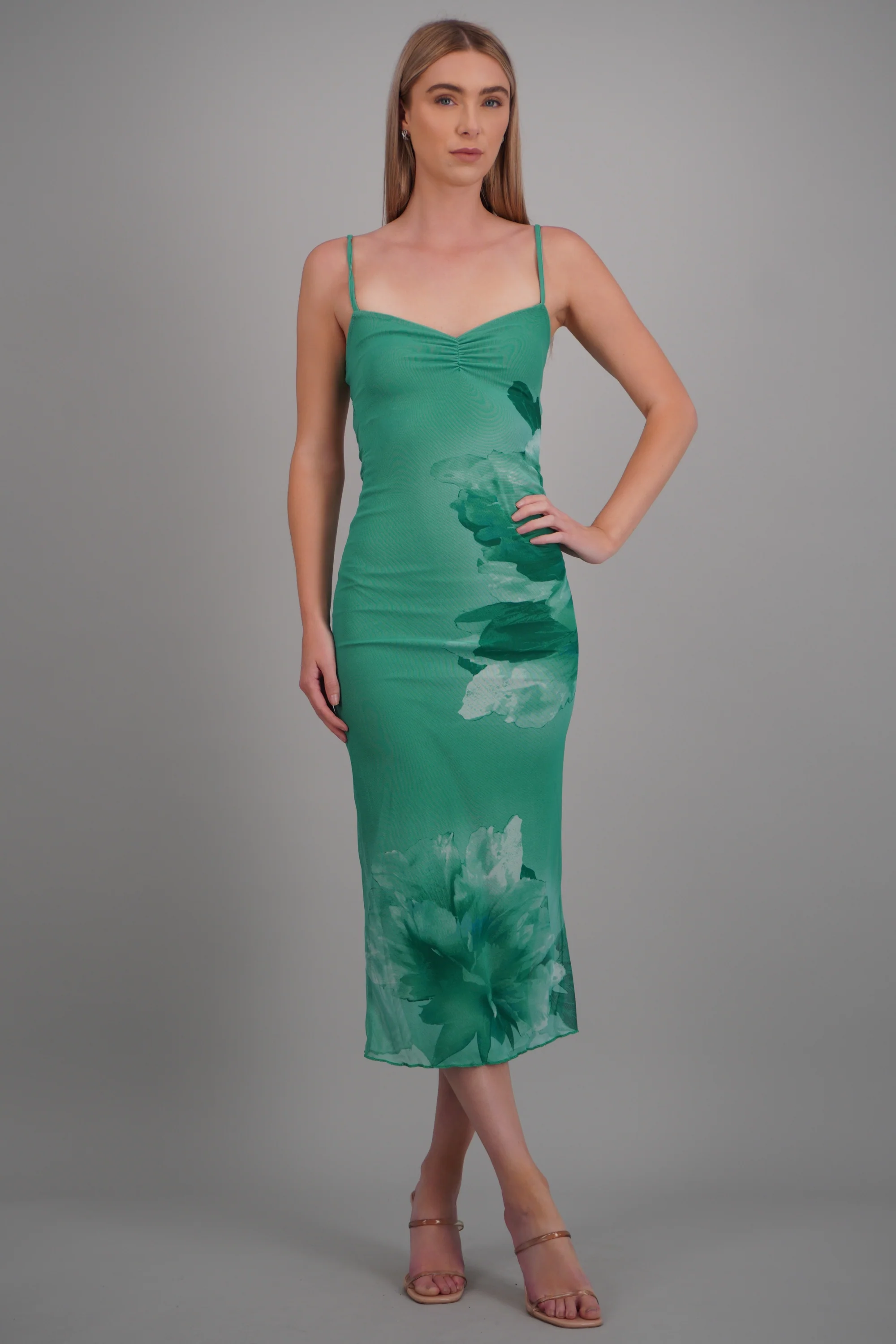Vestido maxi estampado flores mesh