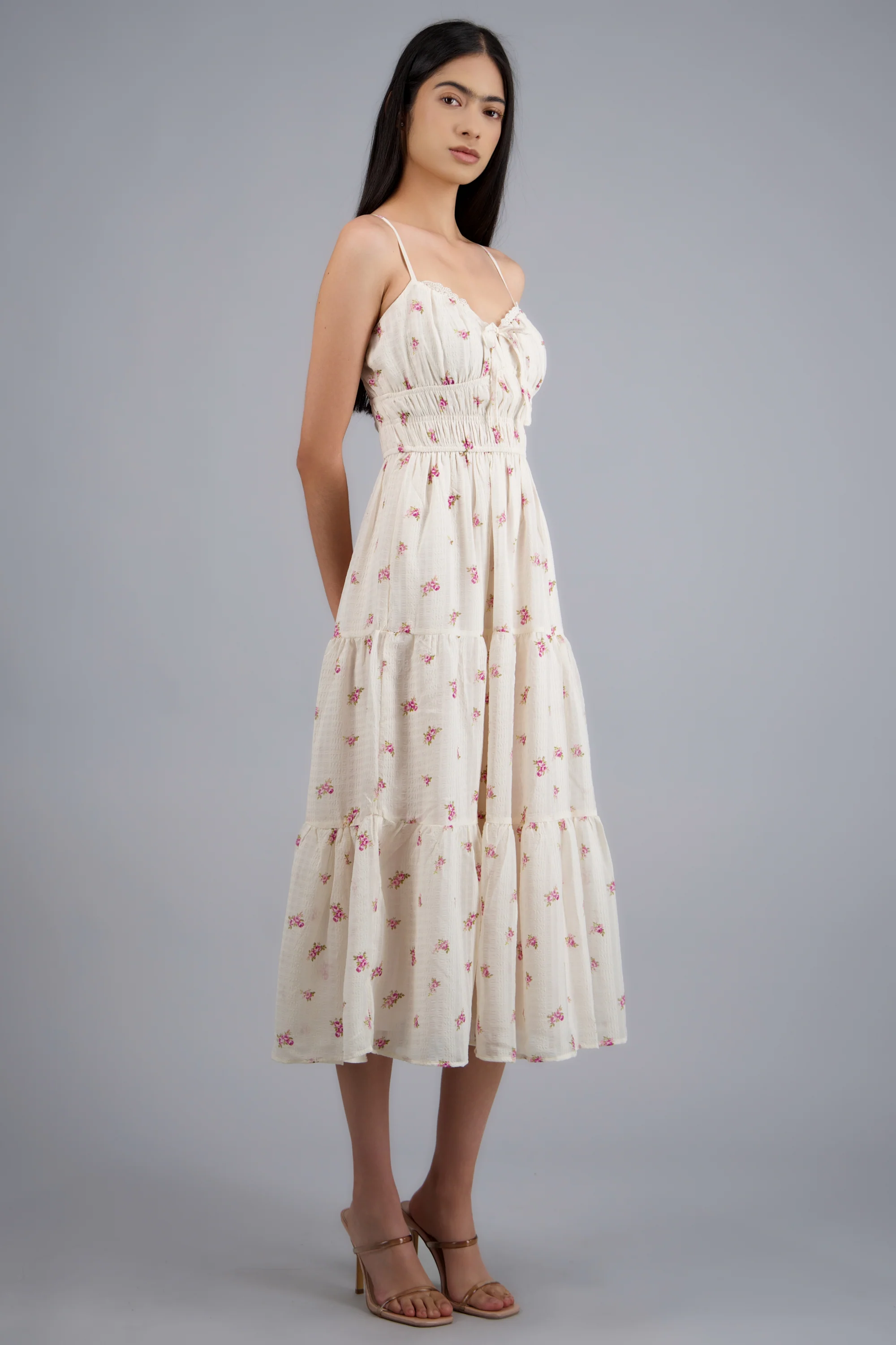 Vestido maxi flores detalle encaje en escote - Image 2