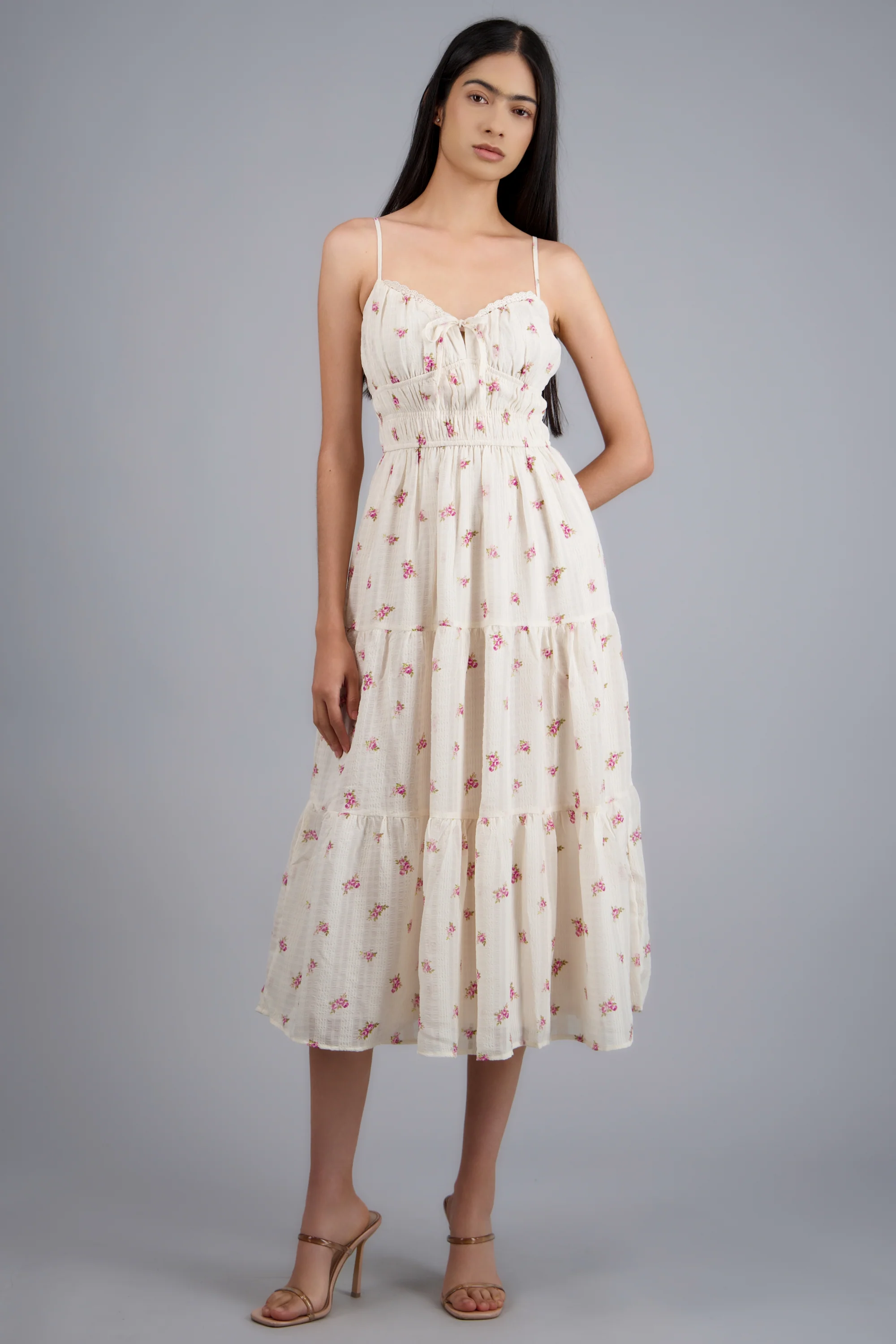 Vestido maxi flores detalle encaje en escote - Image 3