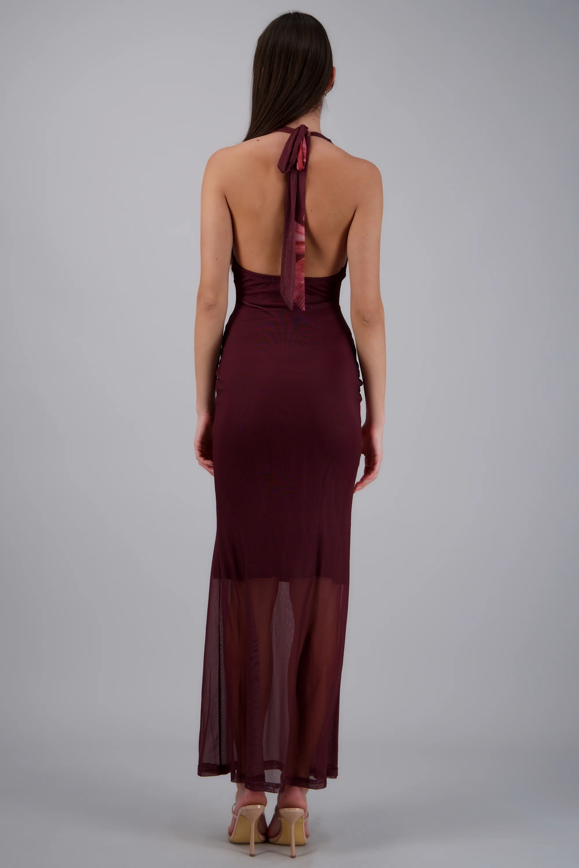 Vestido maxi halter mesh estampado flores - Image 5