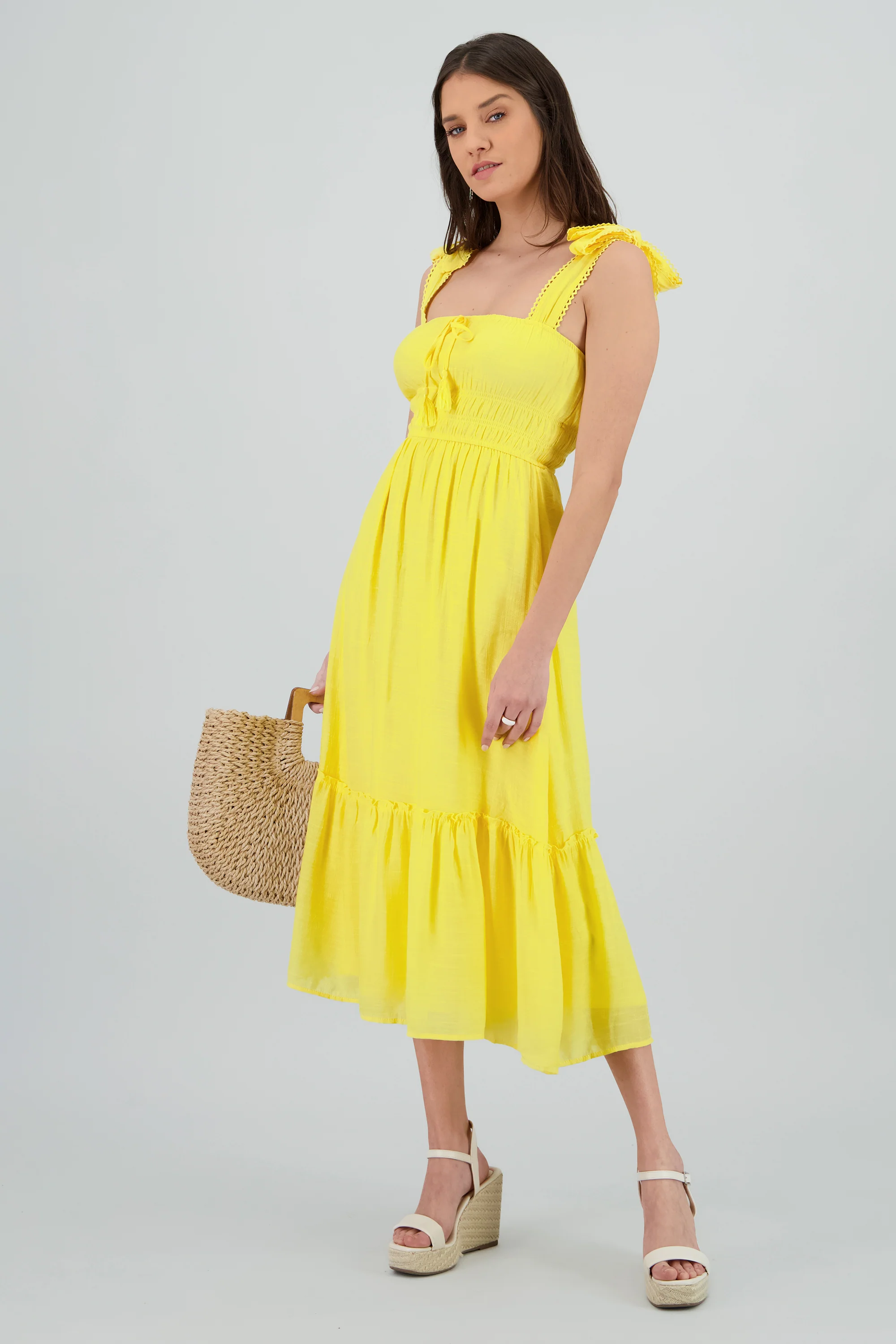 Vestido maxi liso tirantes moño