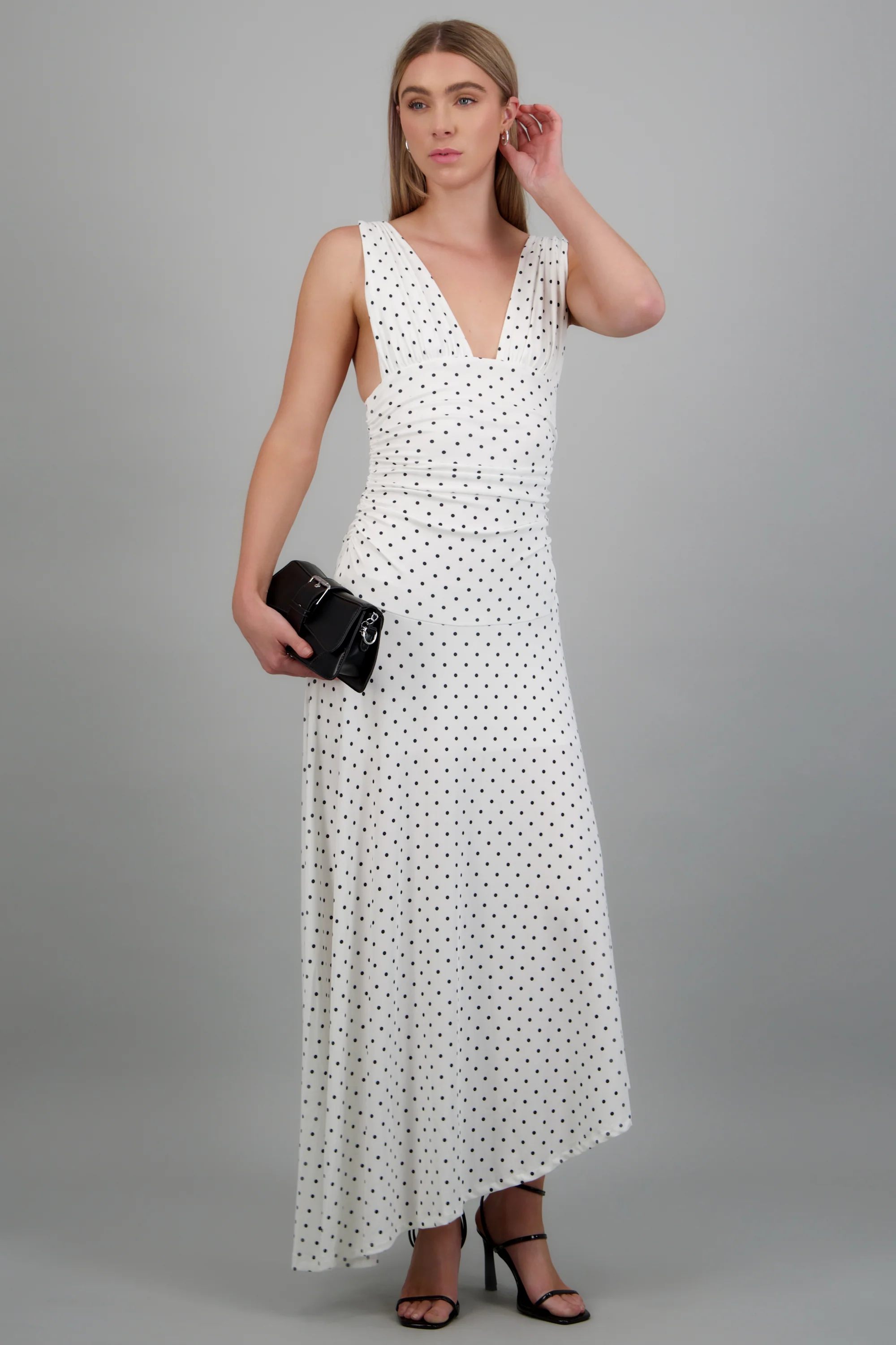 Vestido maxi polka dots drapeado - Image 3