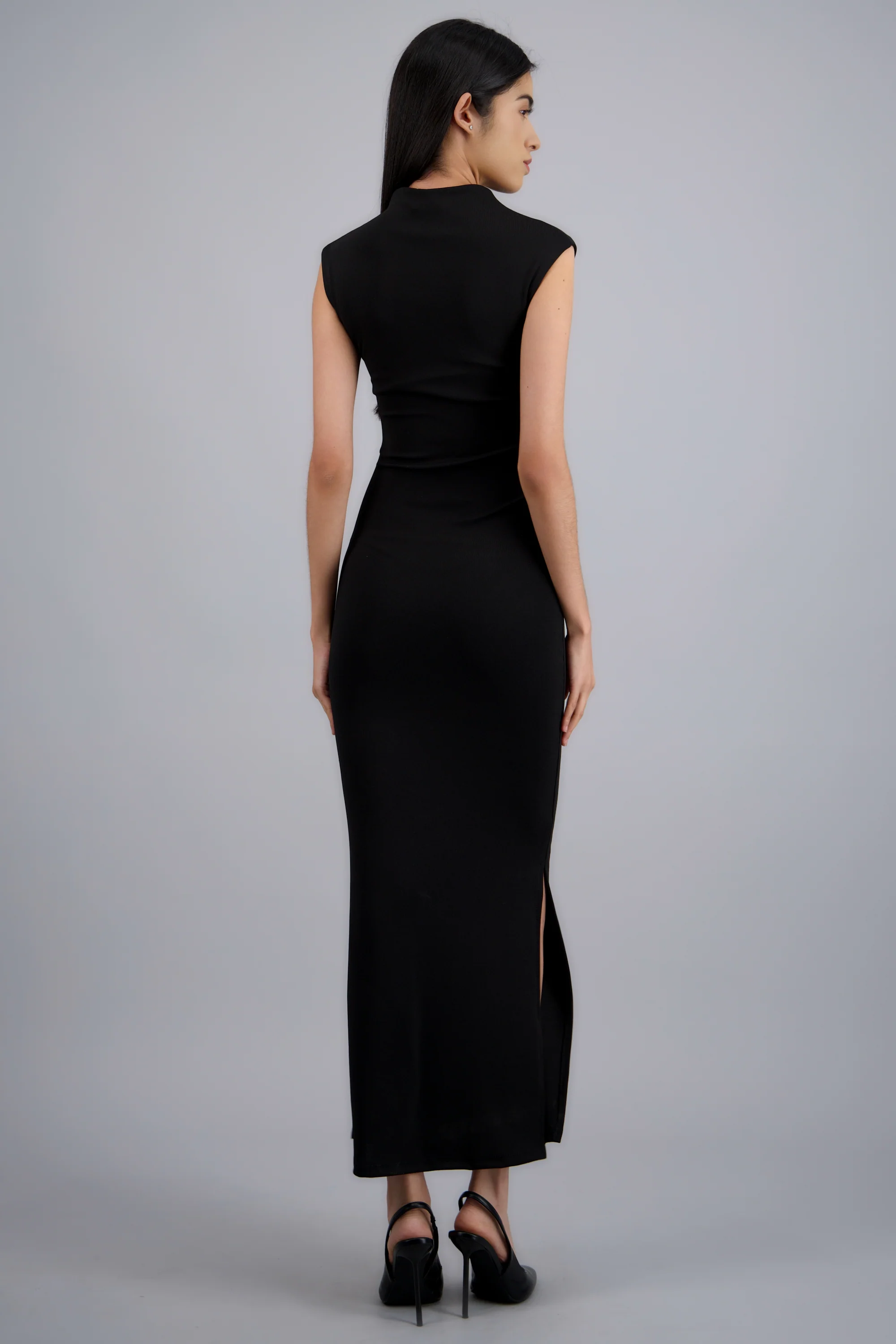 Vestido rib manga corta con abertura - Image 5