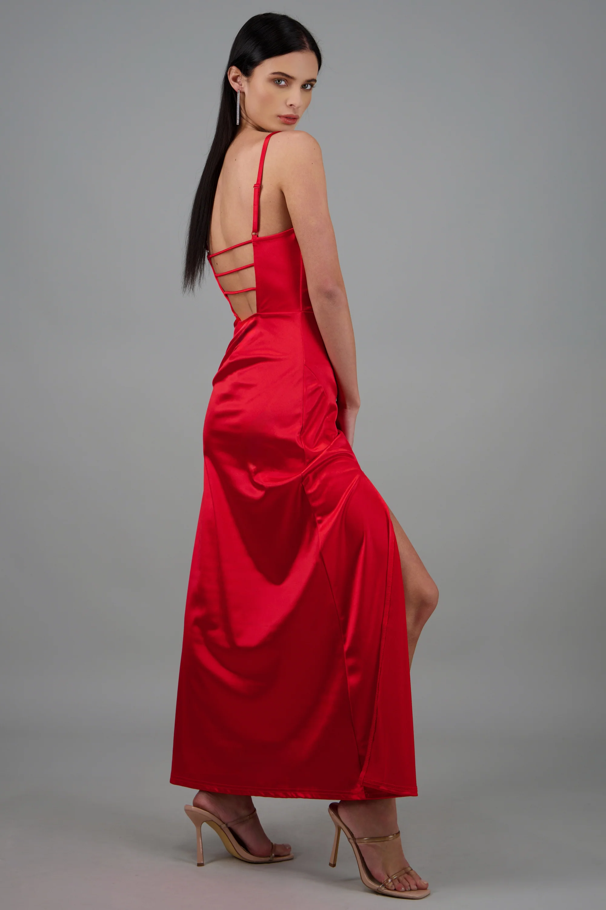Vestido maxi satin espalda abierta