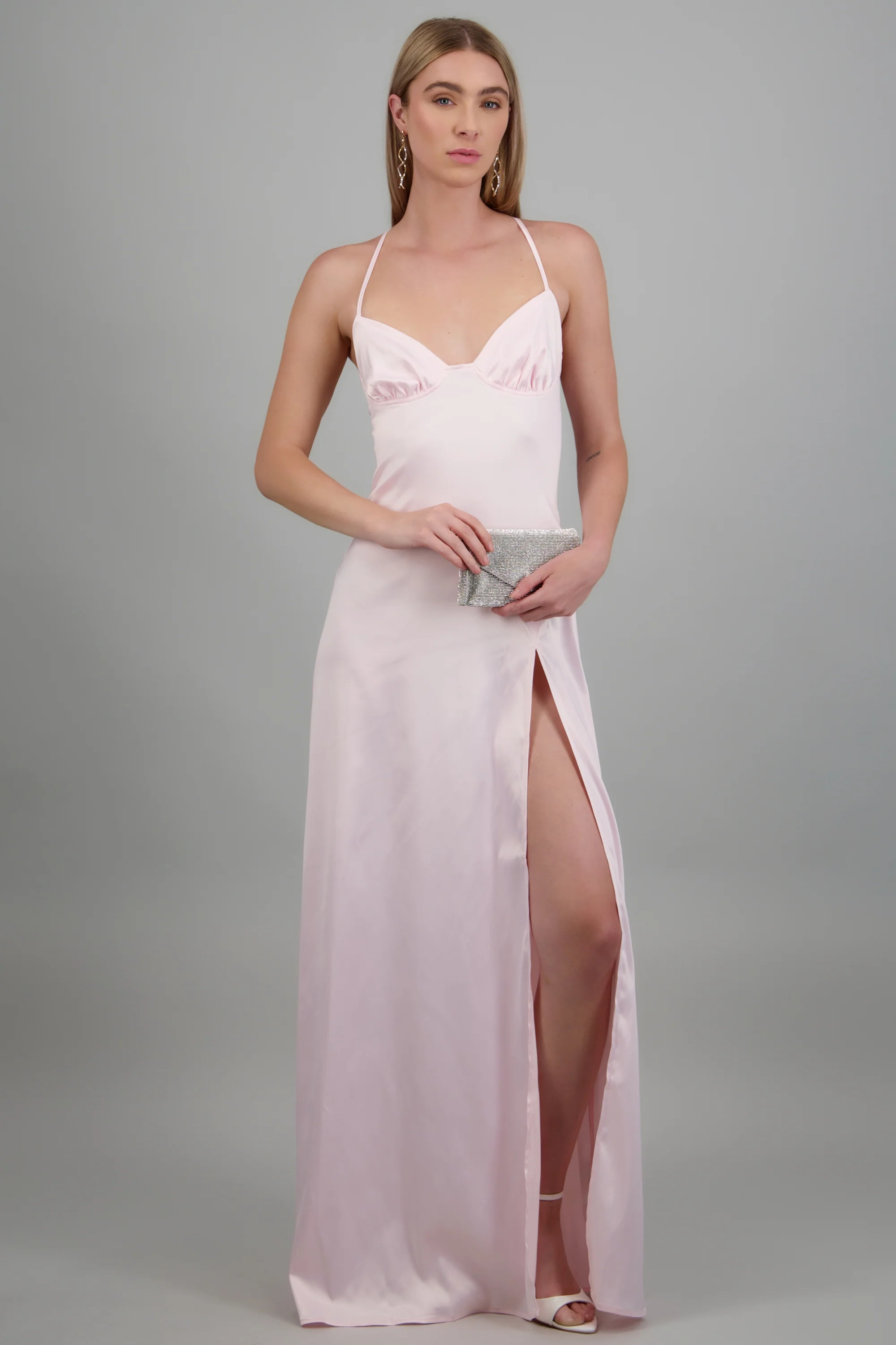 Vestido maxi satin lace up espalda - Image 3