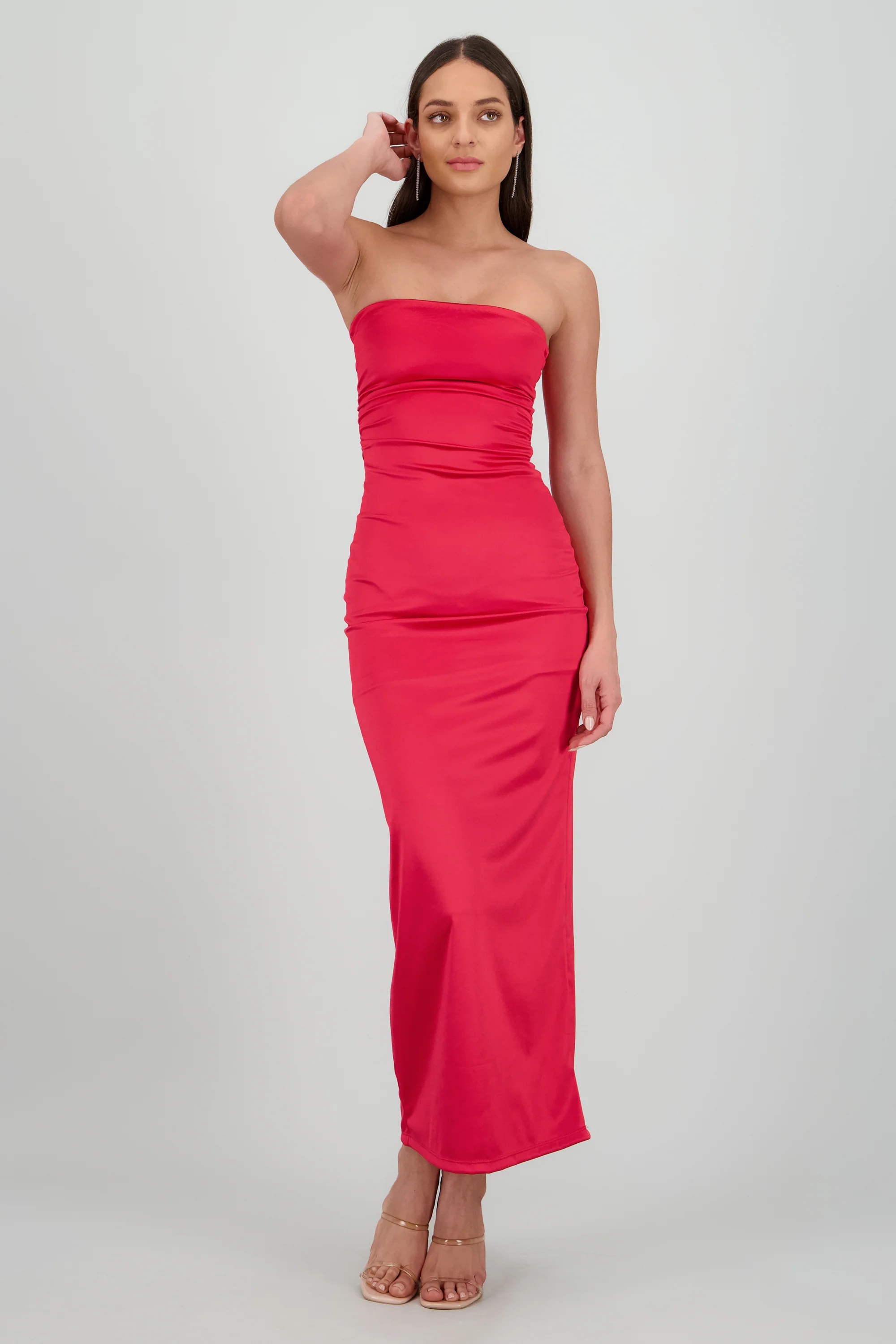 Vestido maxi satin strapless drapeado - Image 2