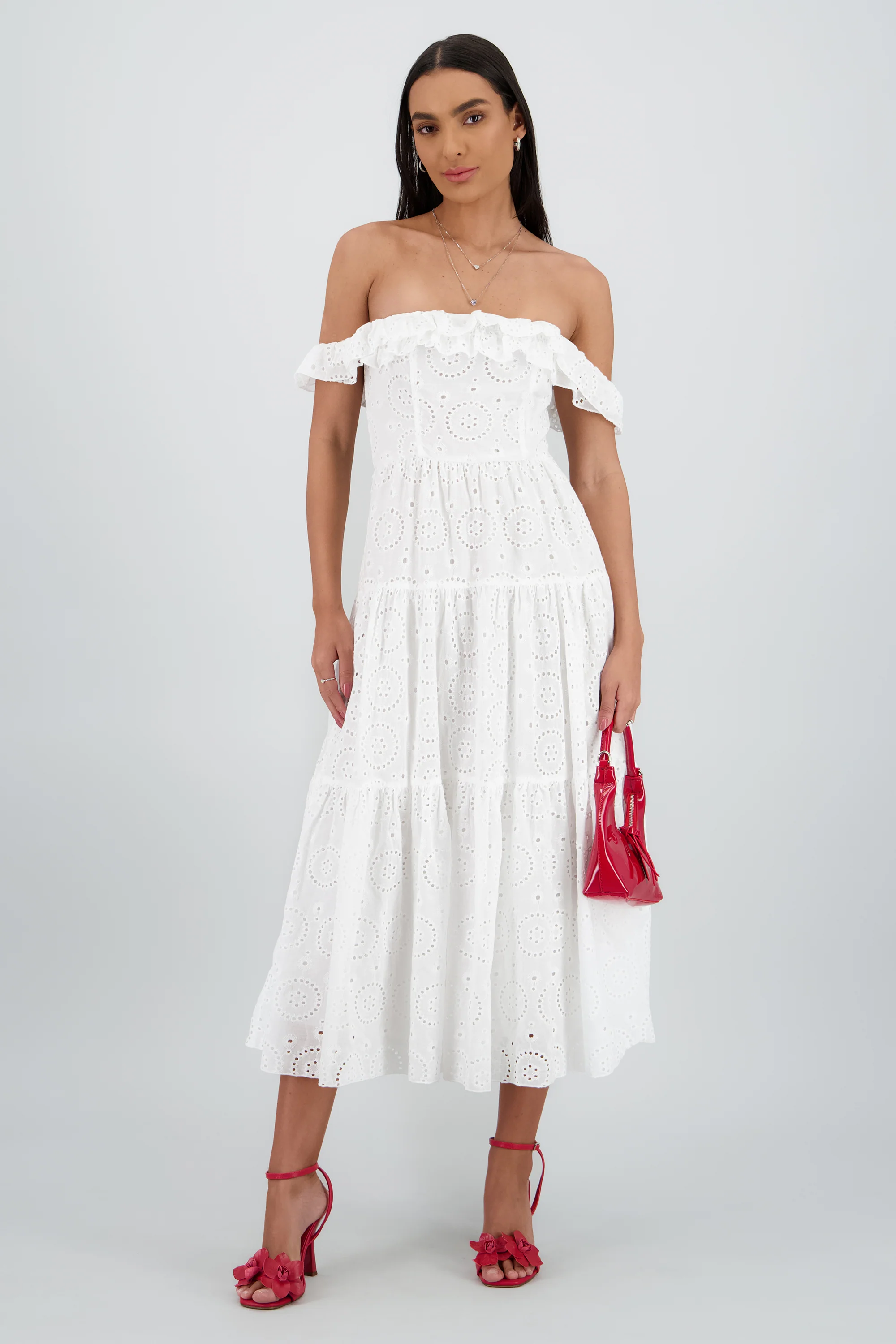 Vestido maxi strapless bordado