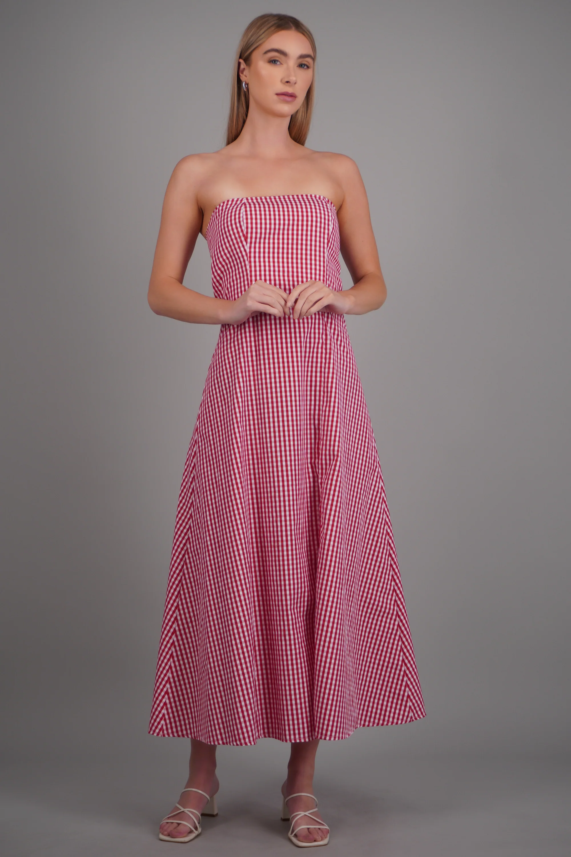 Vestido maxi strapless gingham - Image 3