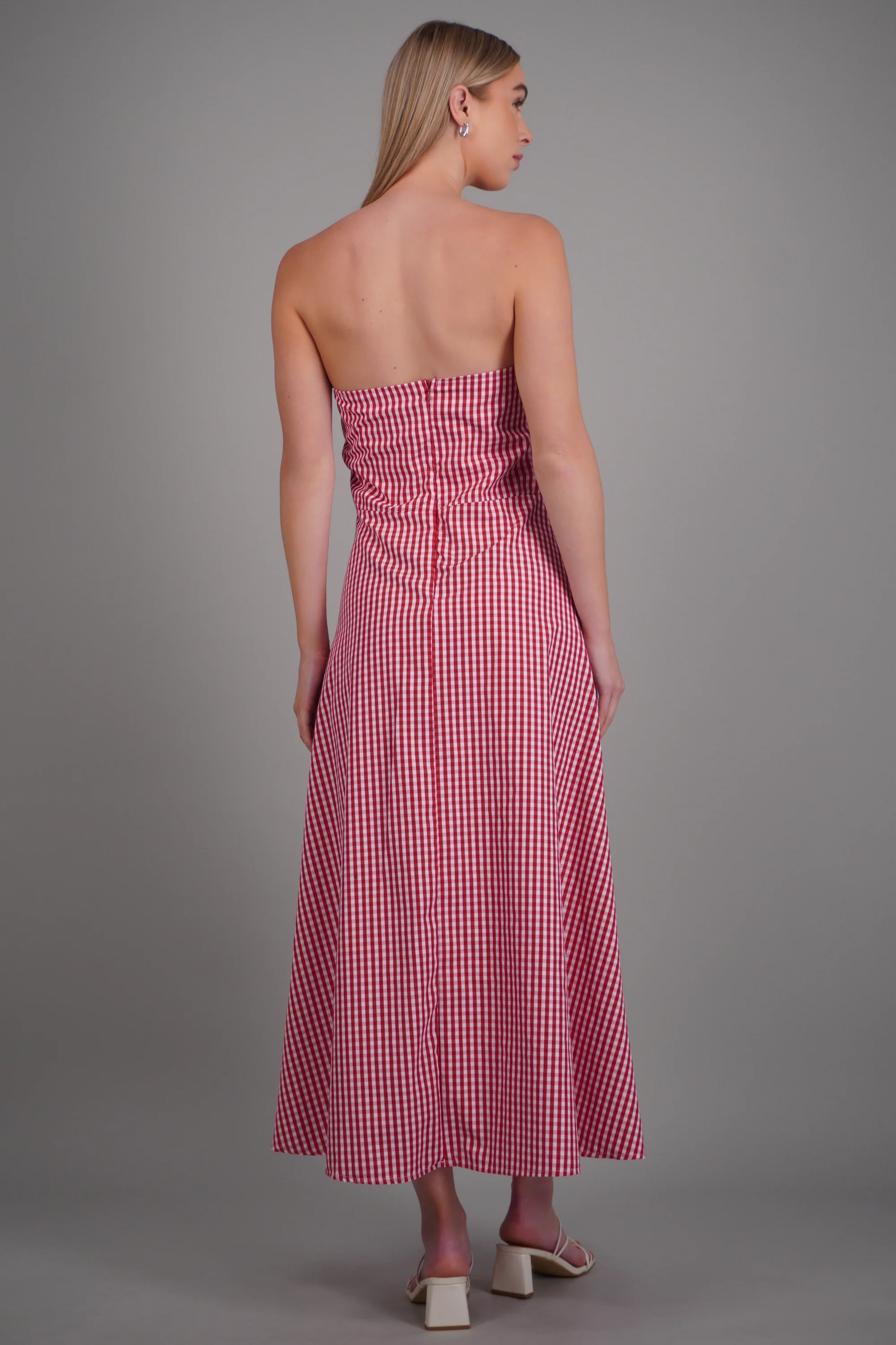 Vestido maxi strapless gingham - Image 4