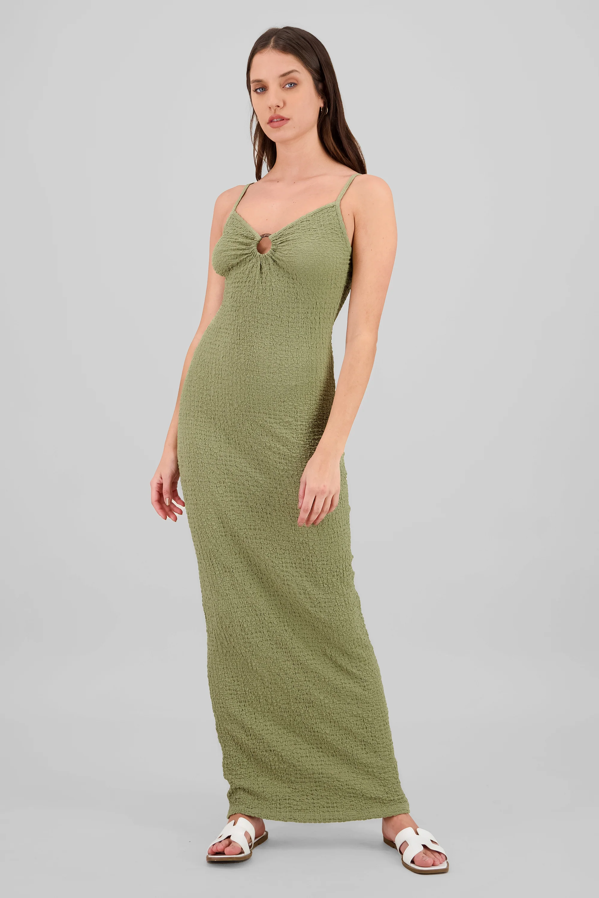 Vestido maxi texturas tirantes aro