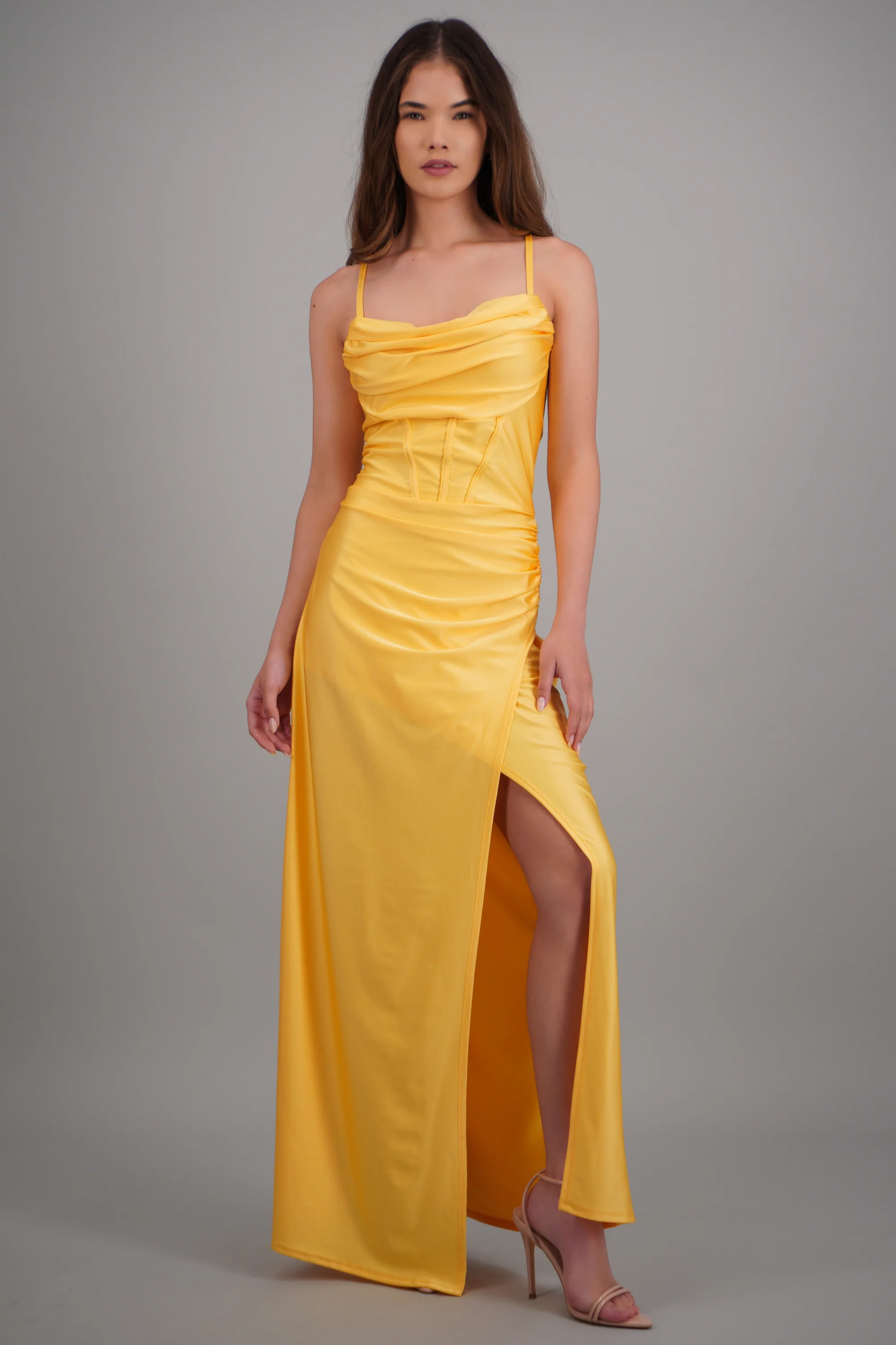 Vestido maxi tirantes drapeado