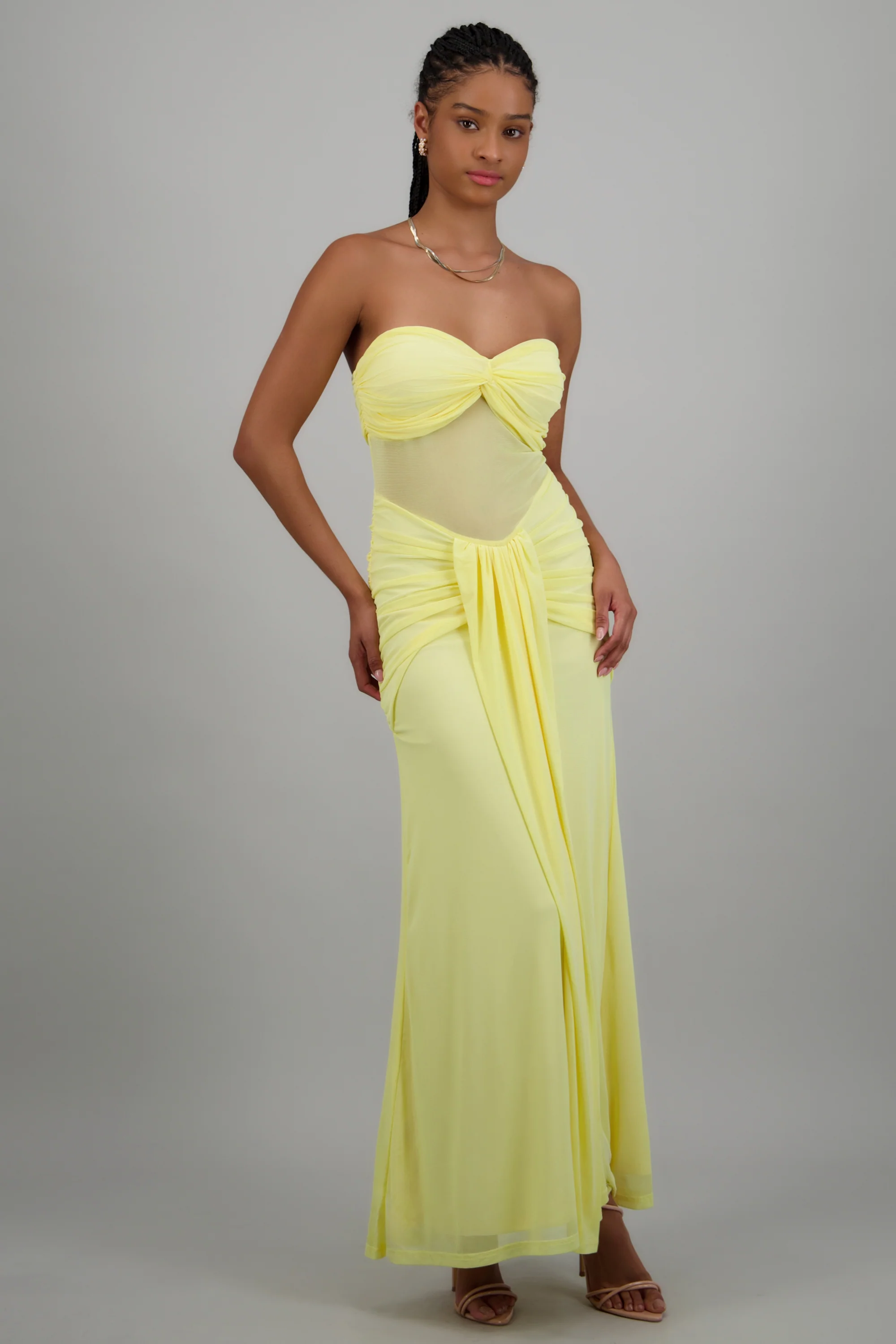 Vestido mesh liso nudo