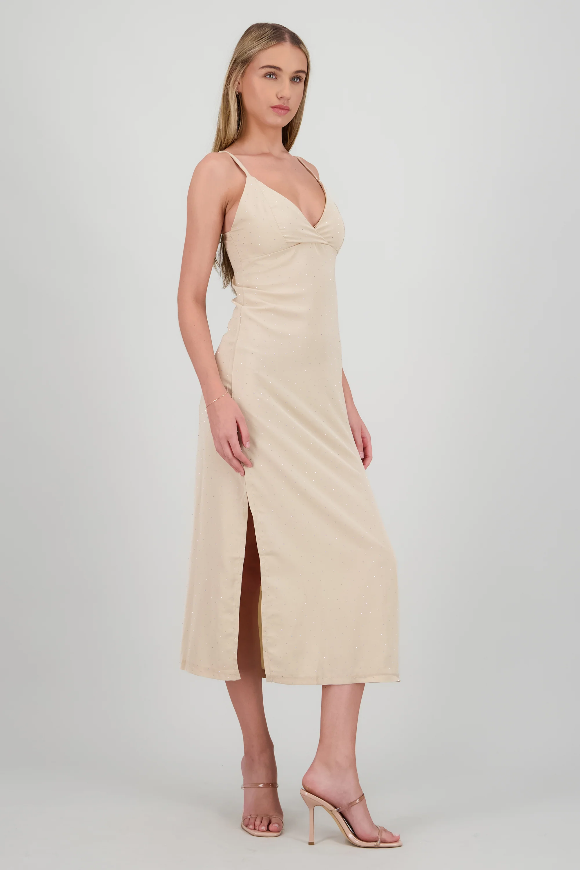 Vestido midi brillos escote cruzado - Image 3