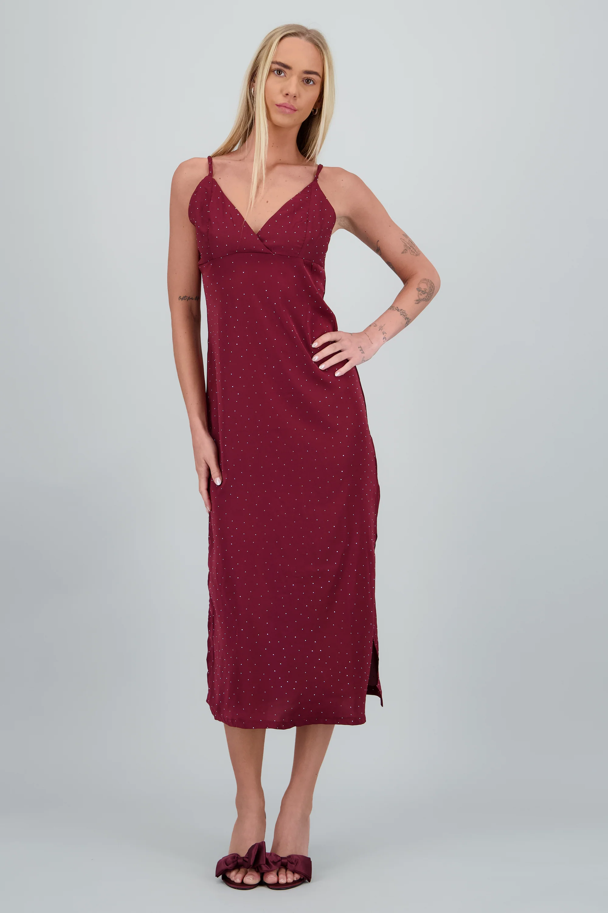 Vestido midi brillos escote cruzado - Image 2
