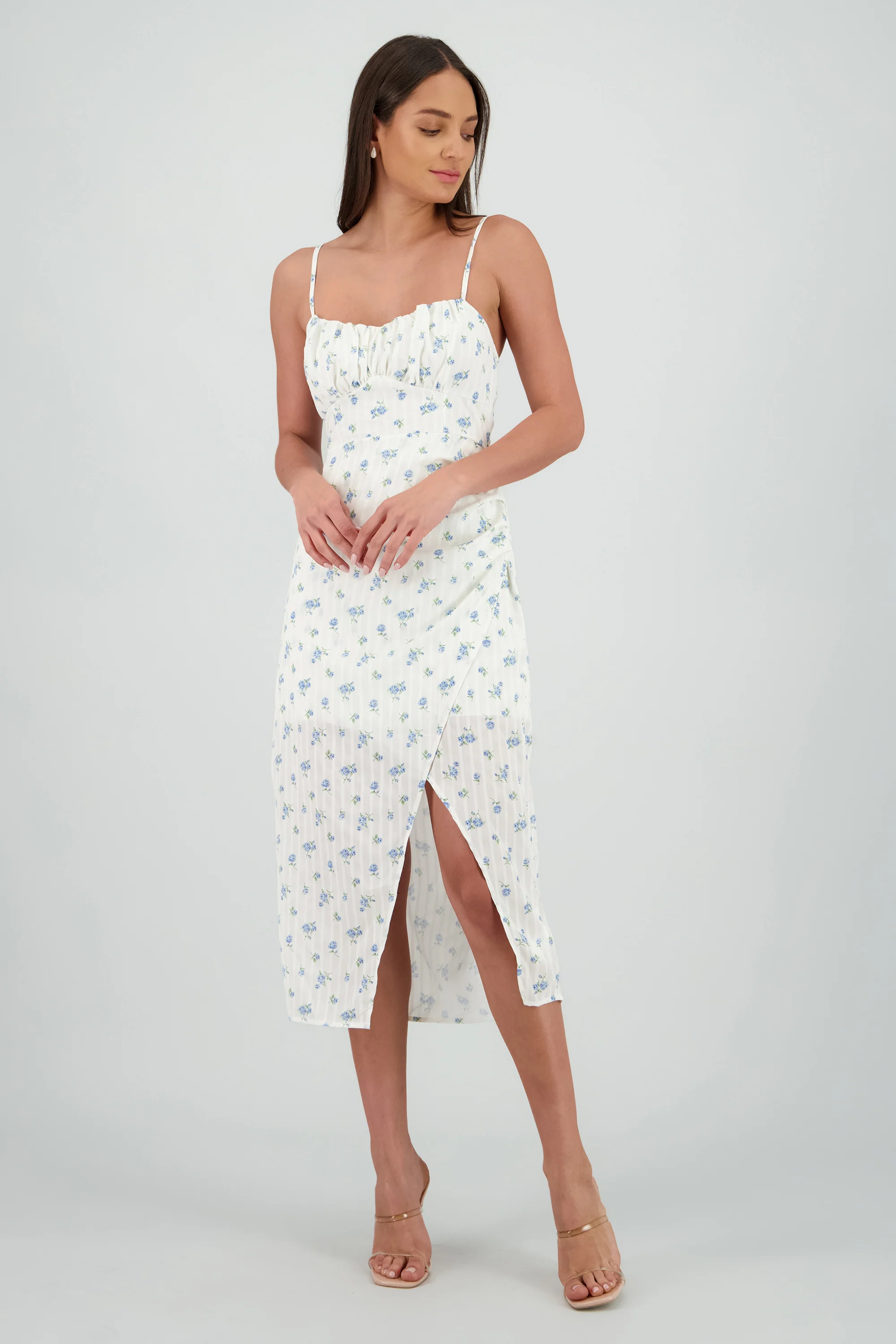 Vestido midi flores abertura - Image 2