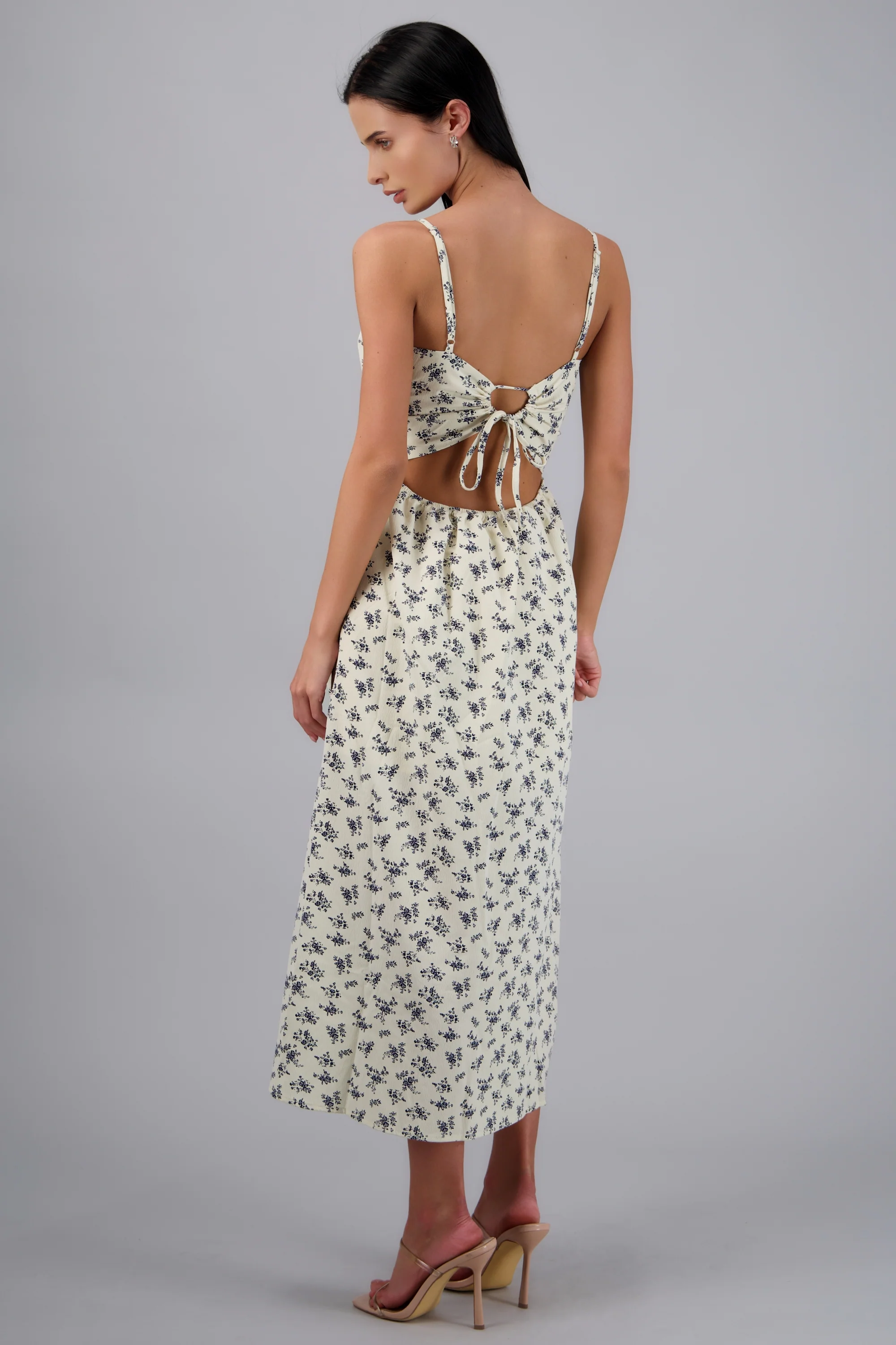 Vestido midi flores con abertura - Image 4