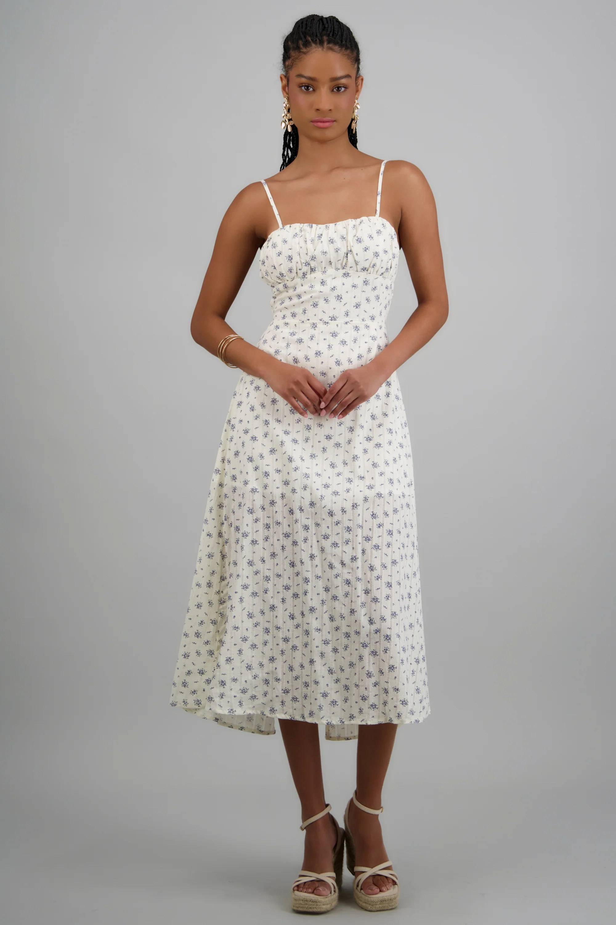 Vestido midi flores textura - Image 4