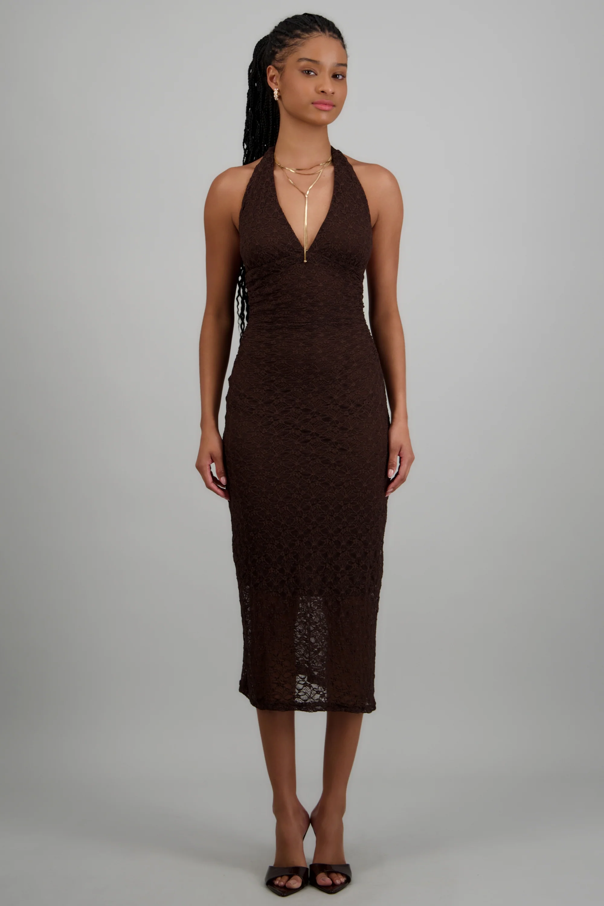 Vestido midi halter detalle encaje