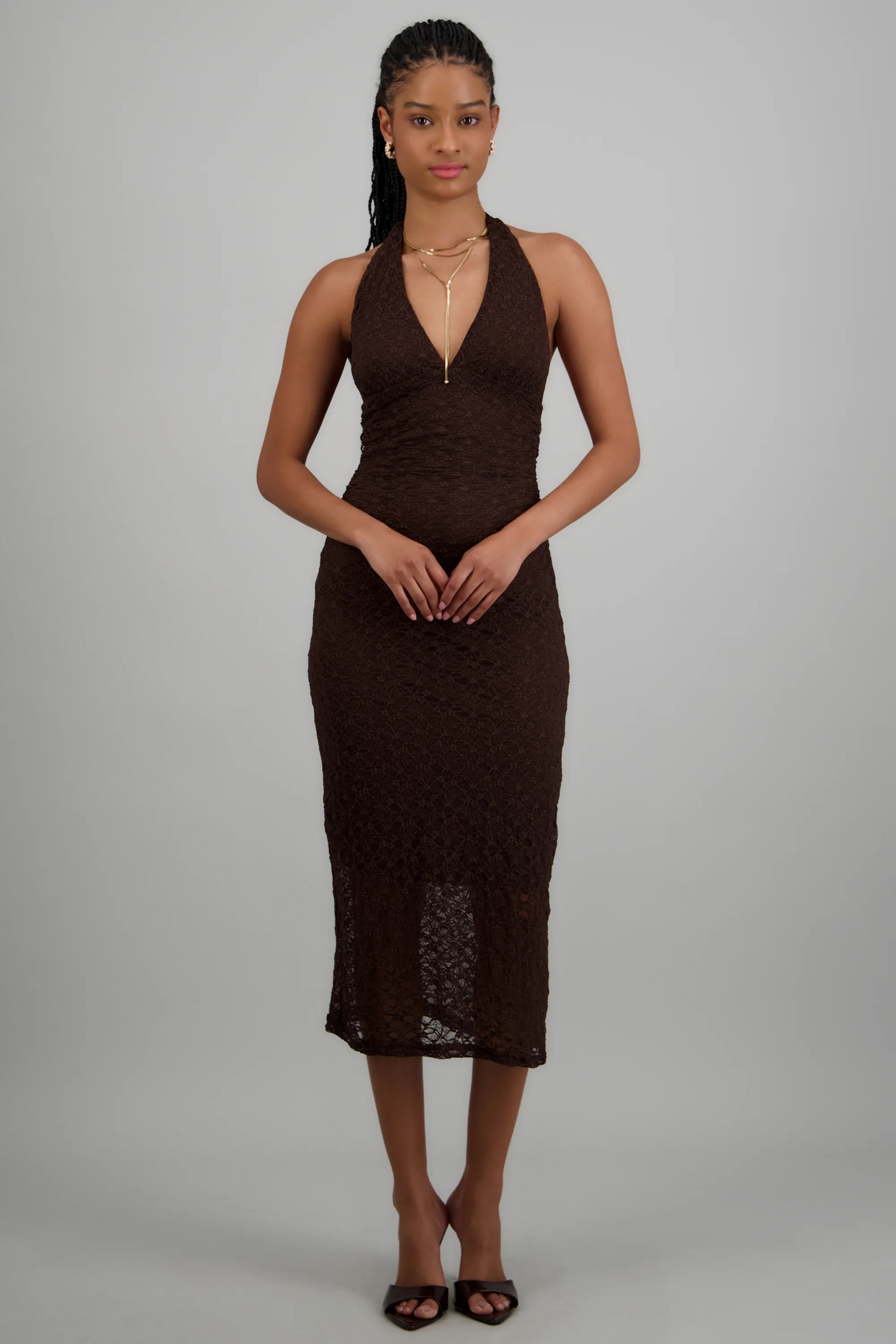 Vestido midi halter detalle encaje - Image 3