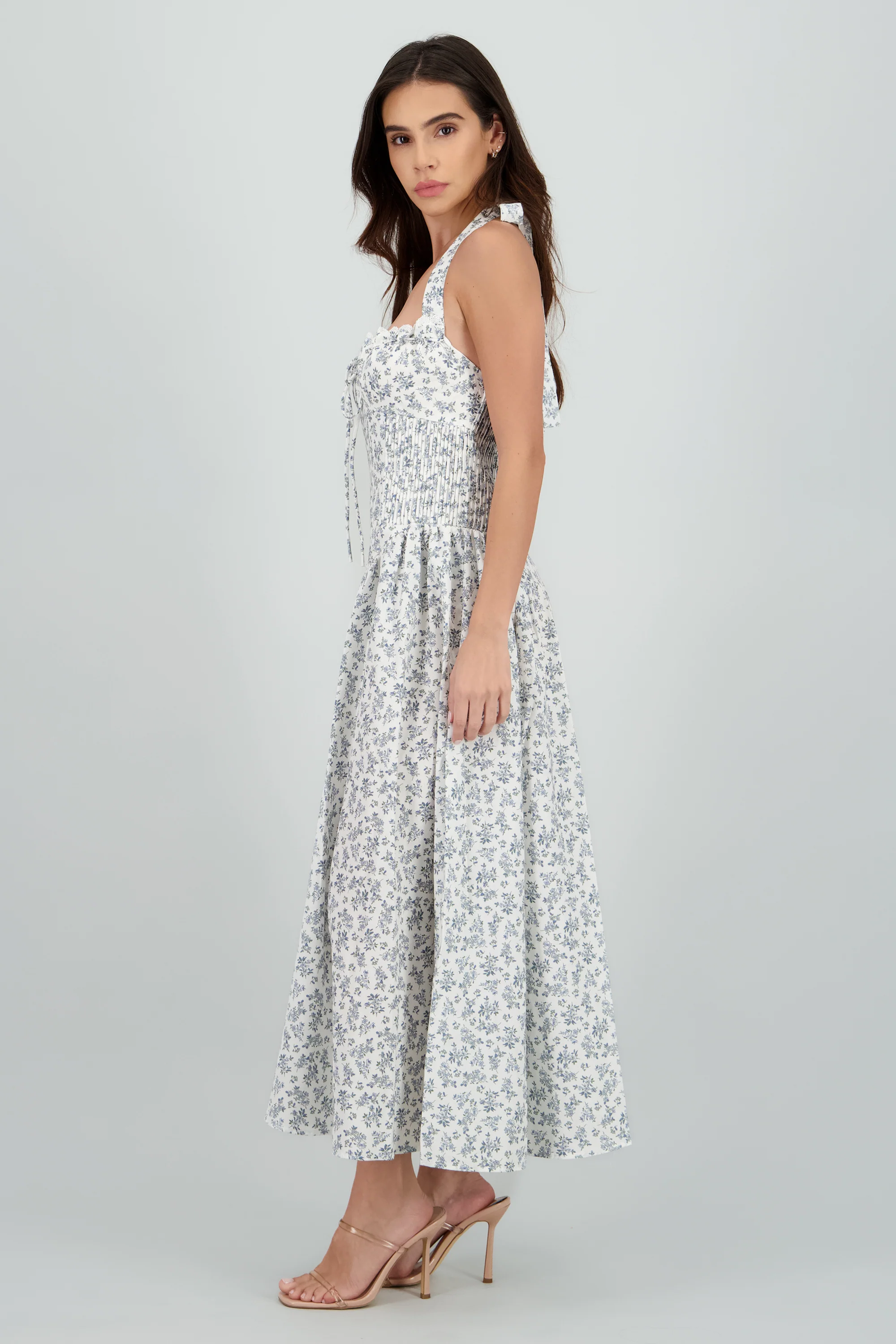 Vestido midi halter estampado flores - Image 3