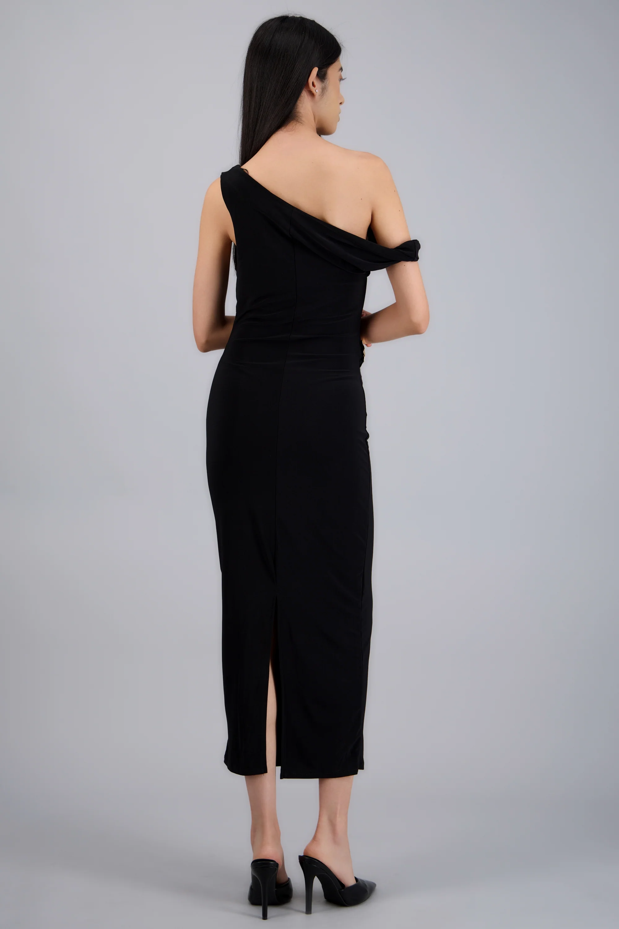 Vestido midi liso detalle hebilla - Image 4