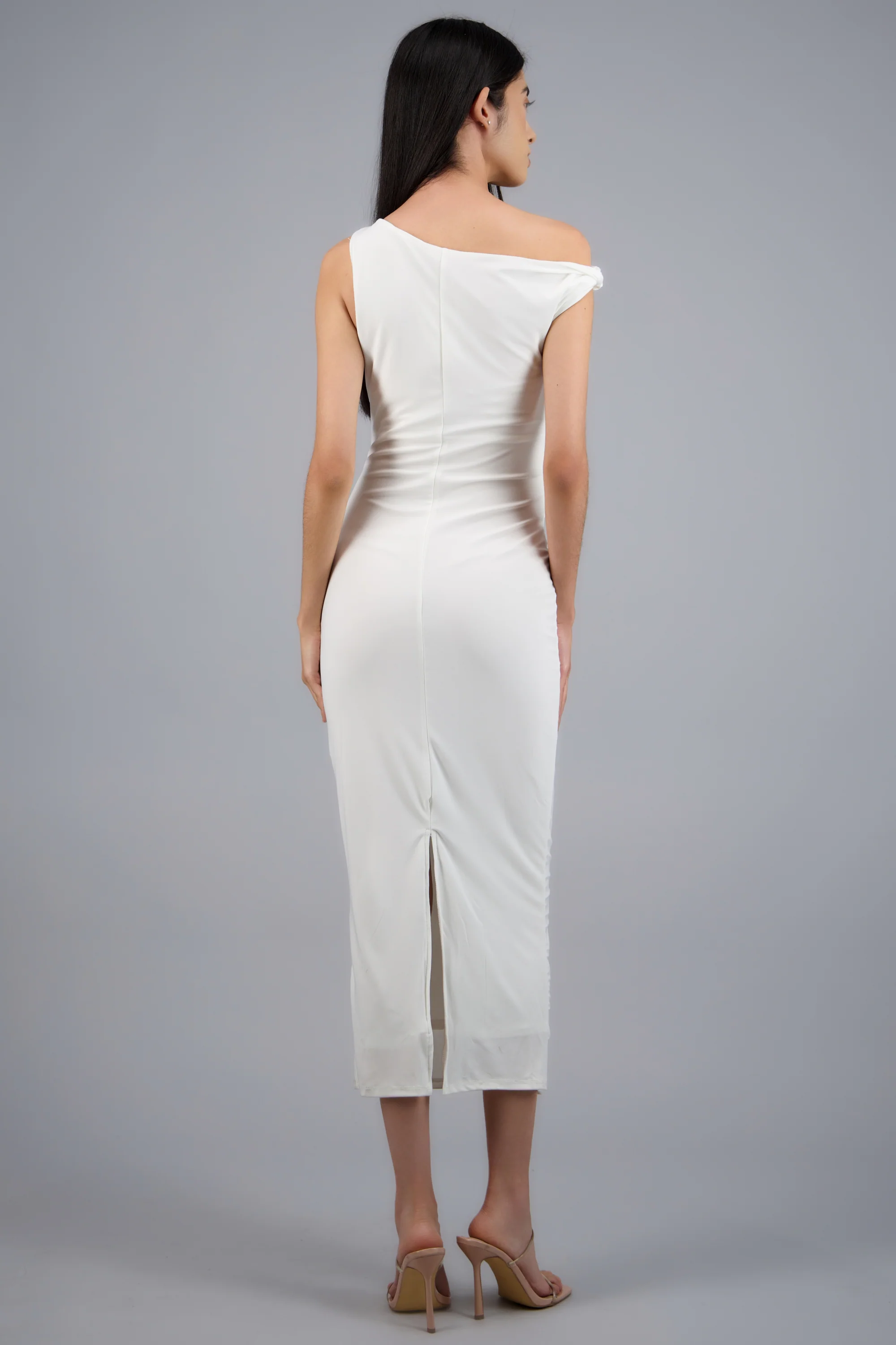 Vestido midi liso detalle hebilla - Image 4