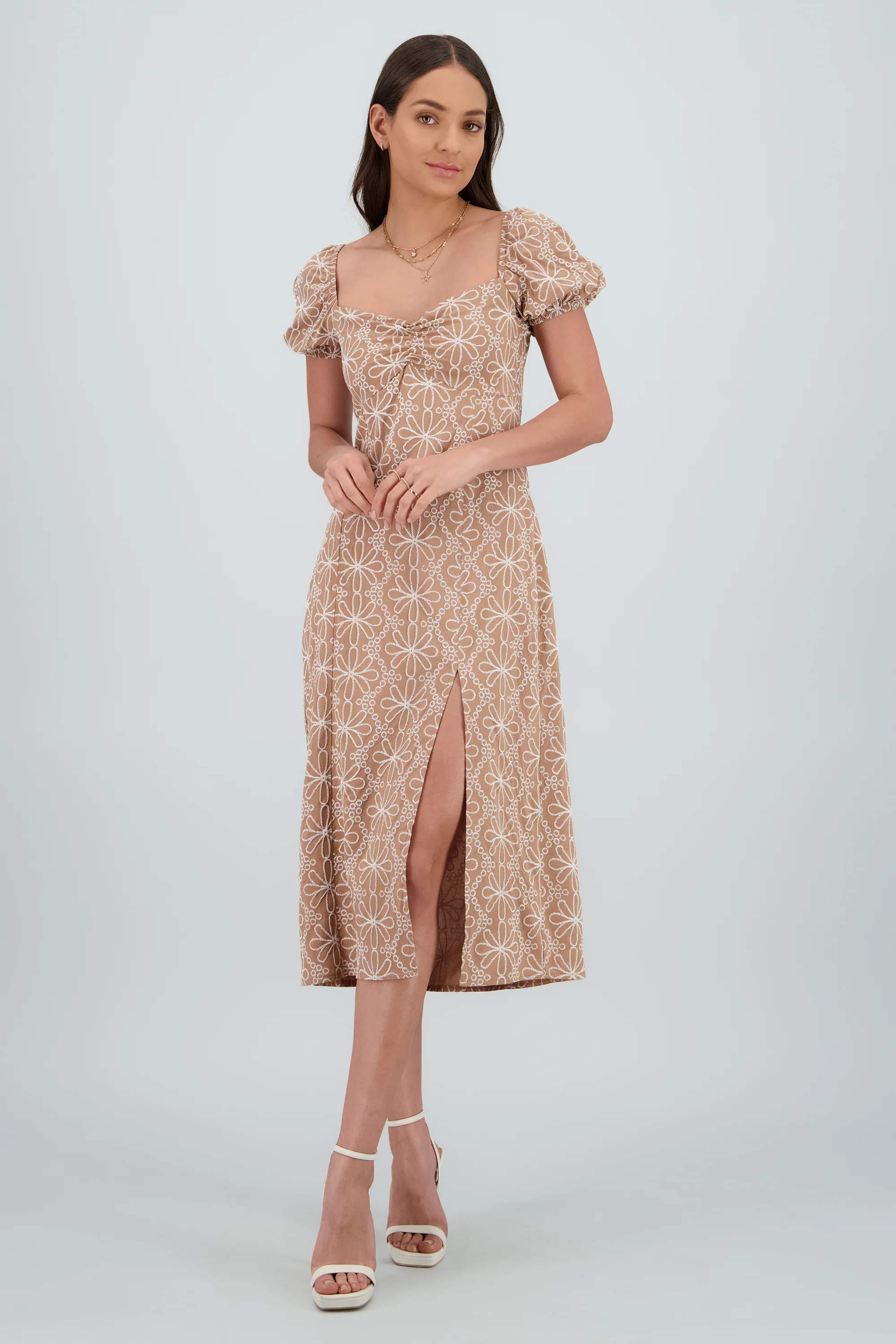 Vestido midi manga abullonada frunces - Image 2