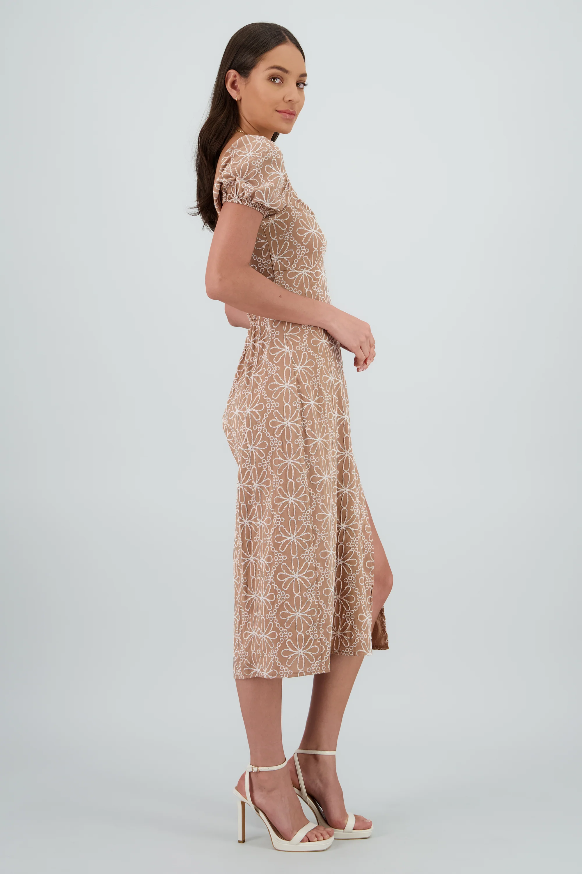 Vestido midi manga abullonada frunces - Image 3