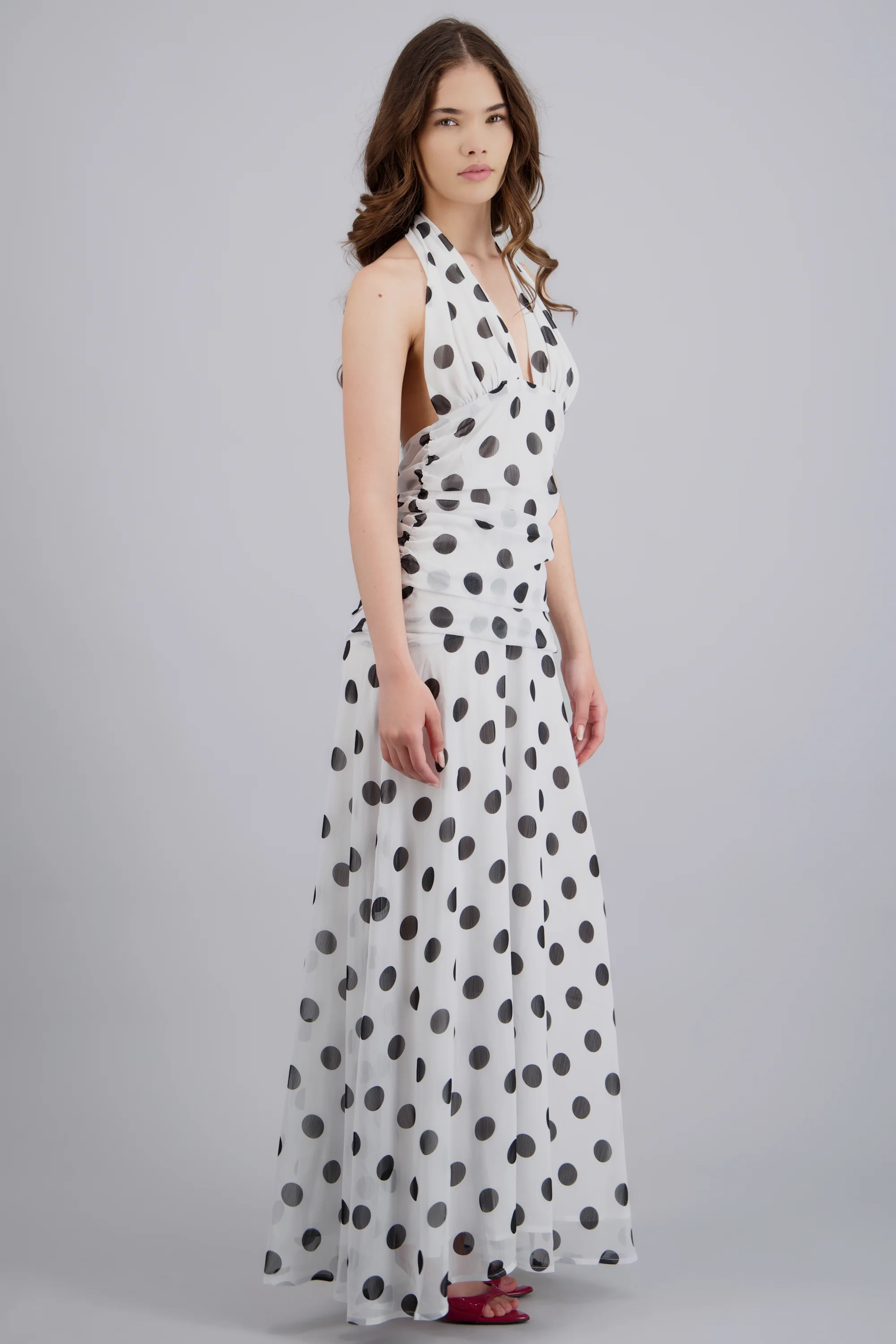 Vestido midi polka detalle drapeado - Image 2