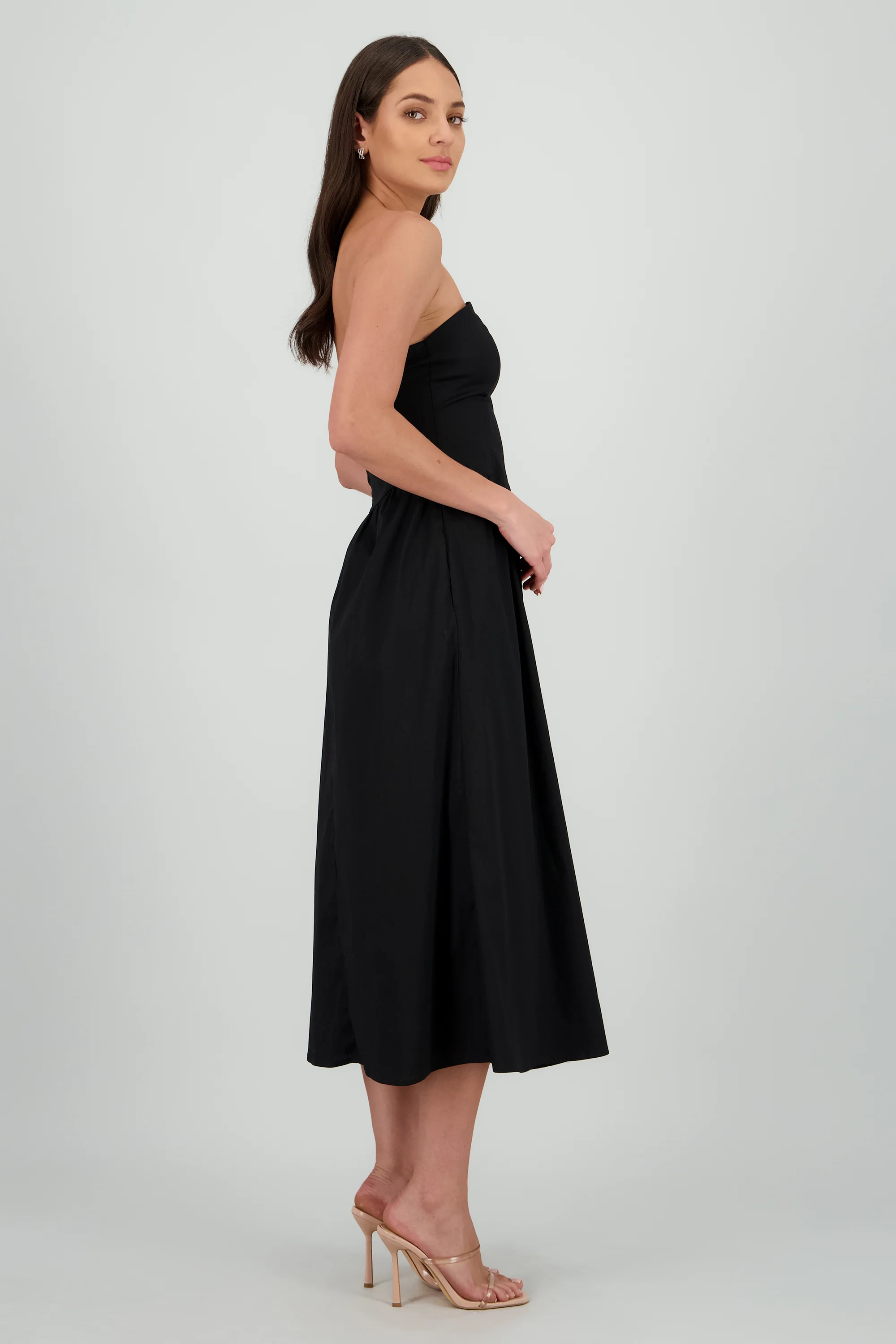 Vestido midi strapless liso - Image 3
