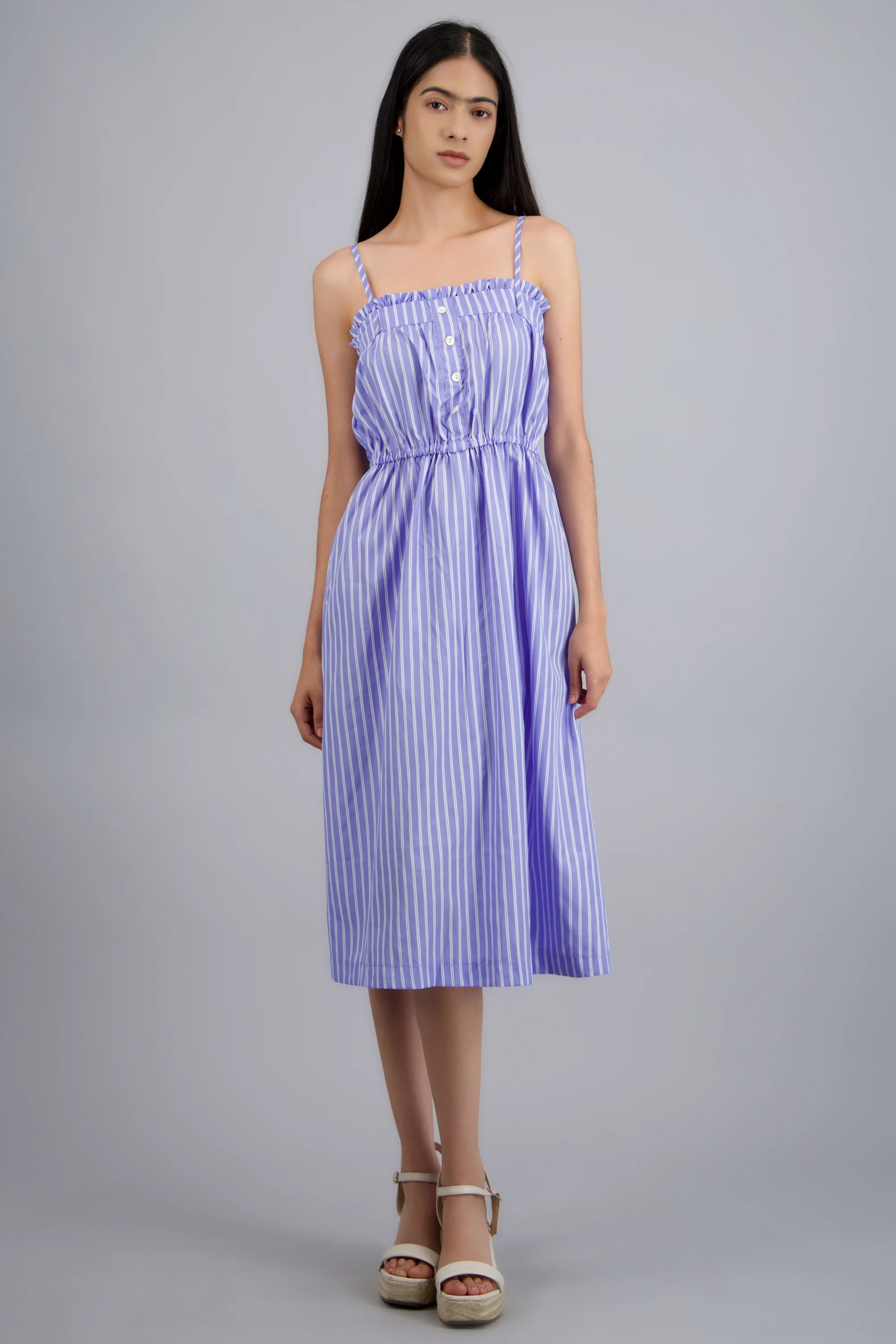 VESTIDO MIDI TIRANTES DET MOÑO RAYAS - Image 3