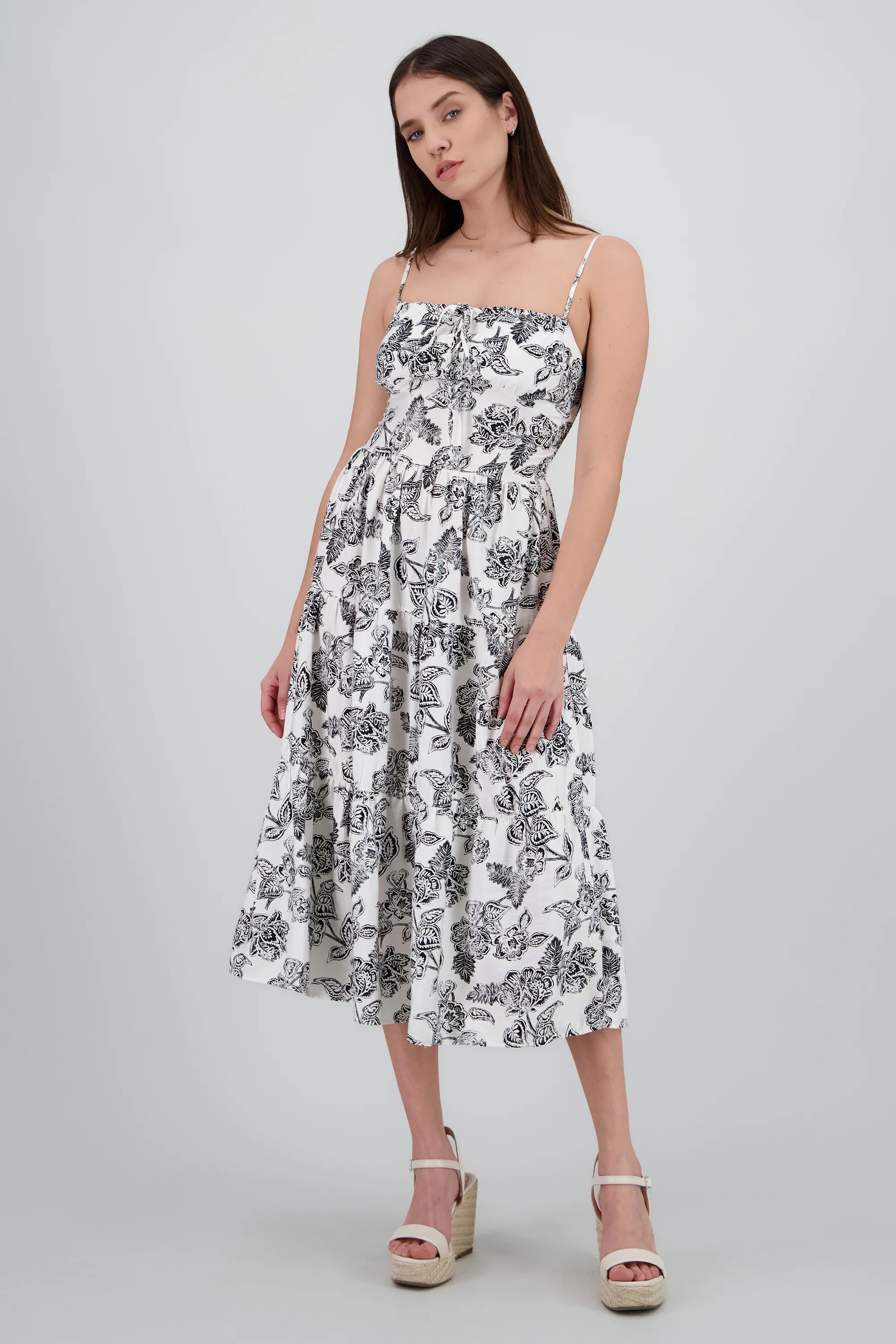 Vestido midi tirantes estampado flores