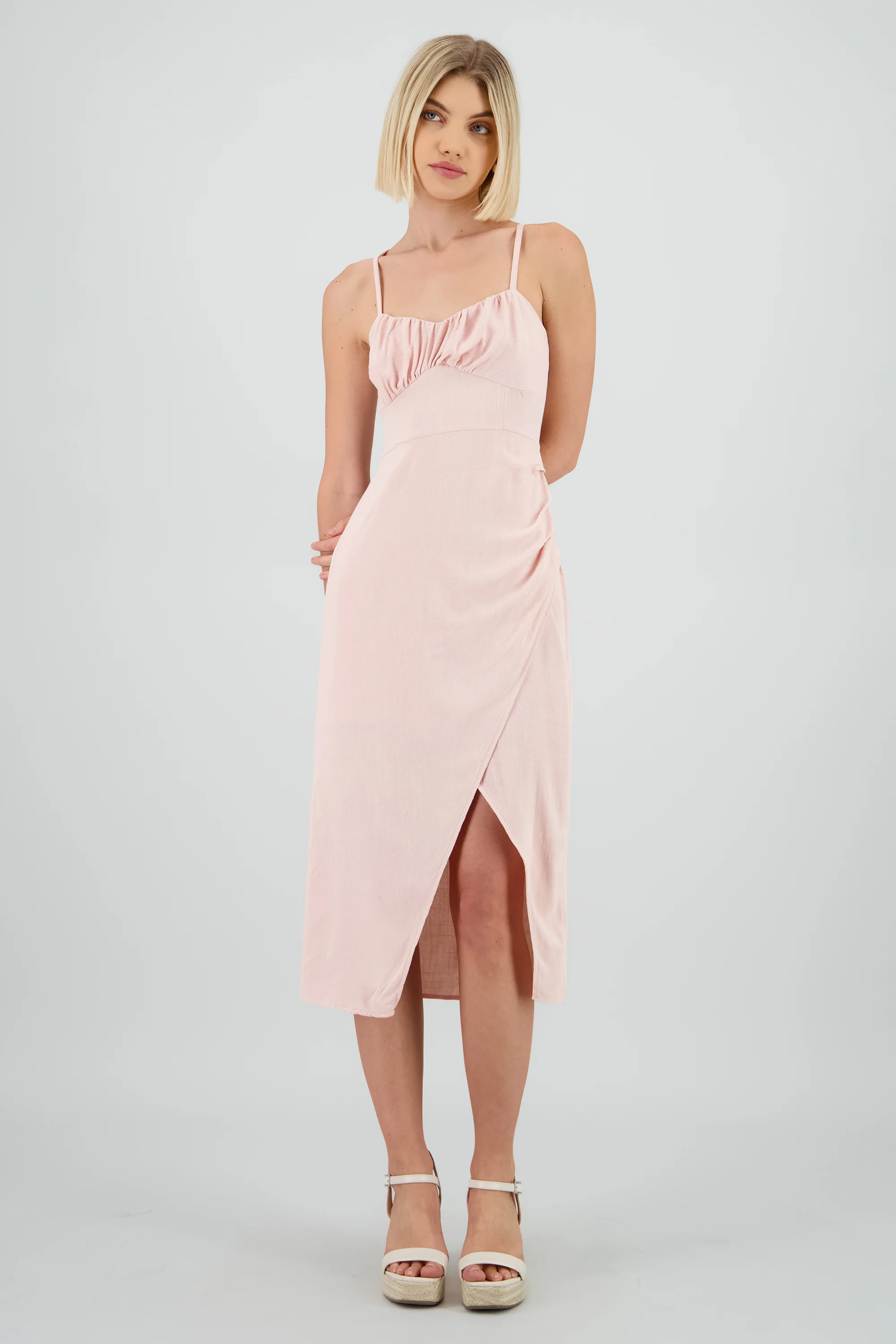 Vestido midi tirantes liso con abertura
