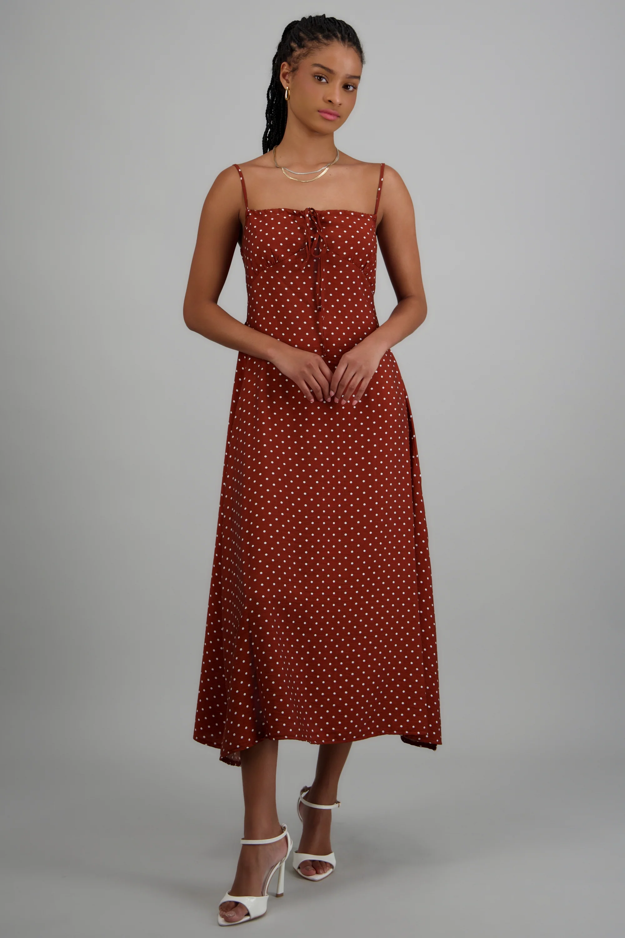 Vestido midi tirantes polka dots - Image 3