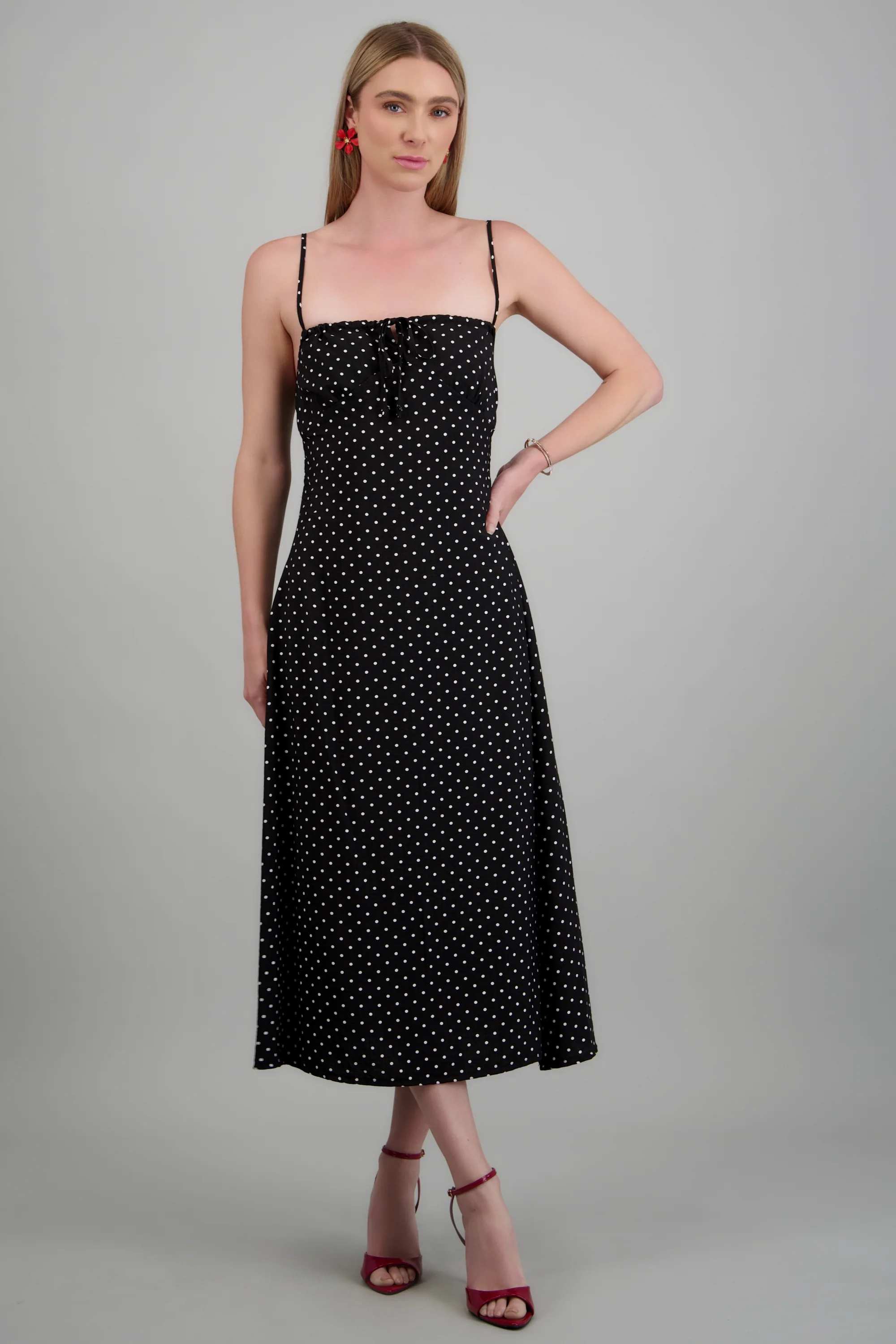 Vestido midi tirantes polka dots