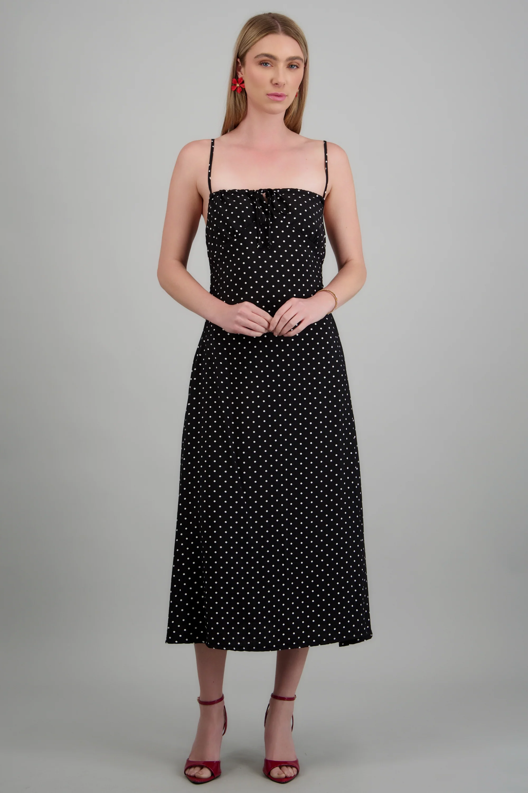 Vestido midi tirantes polka dots - Image 3