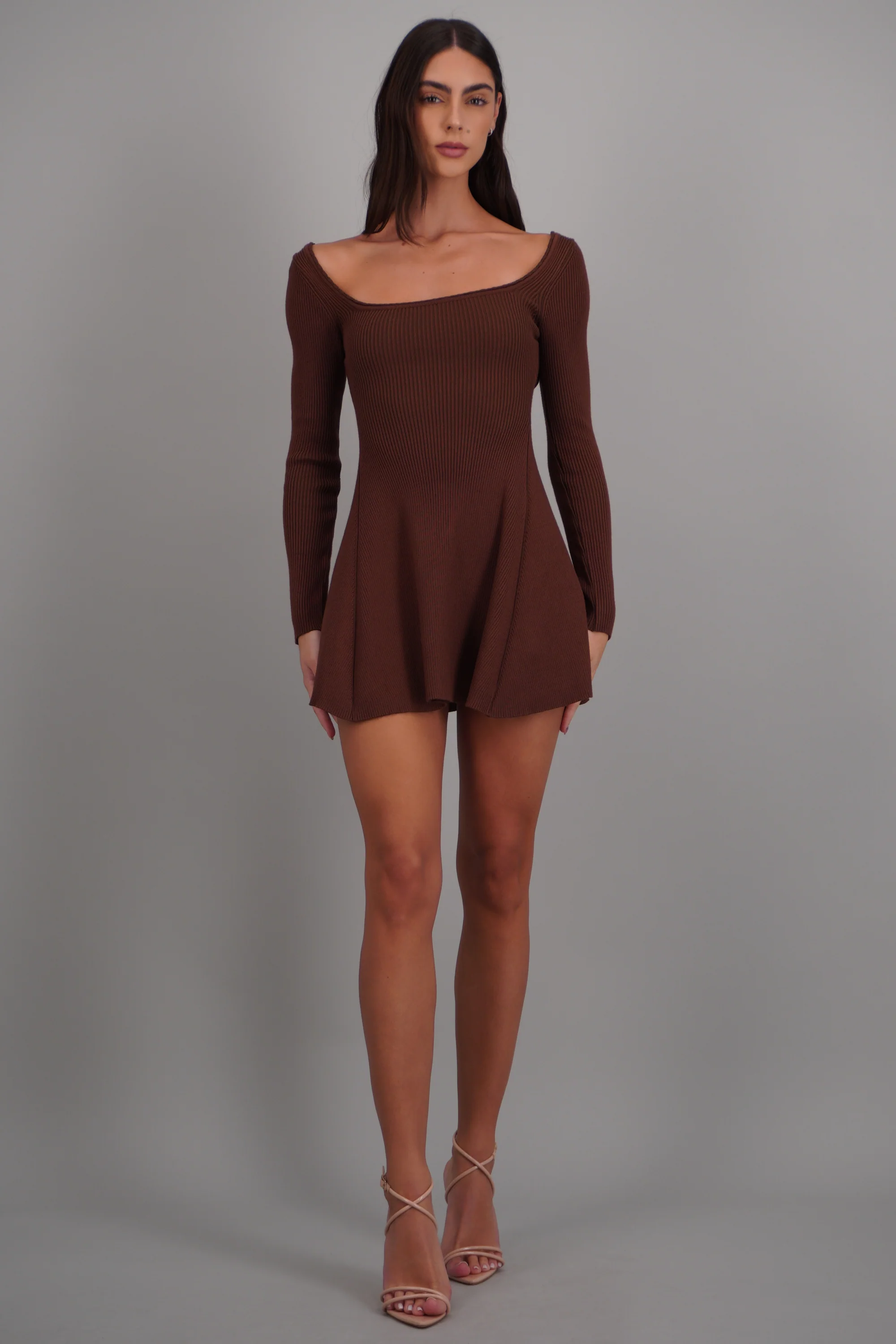 Vestido mini manga larga tejido rib