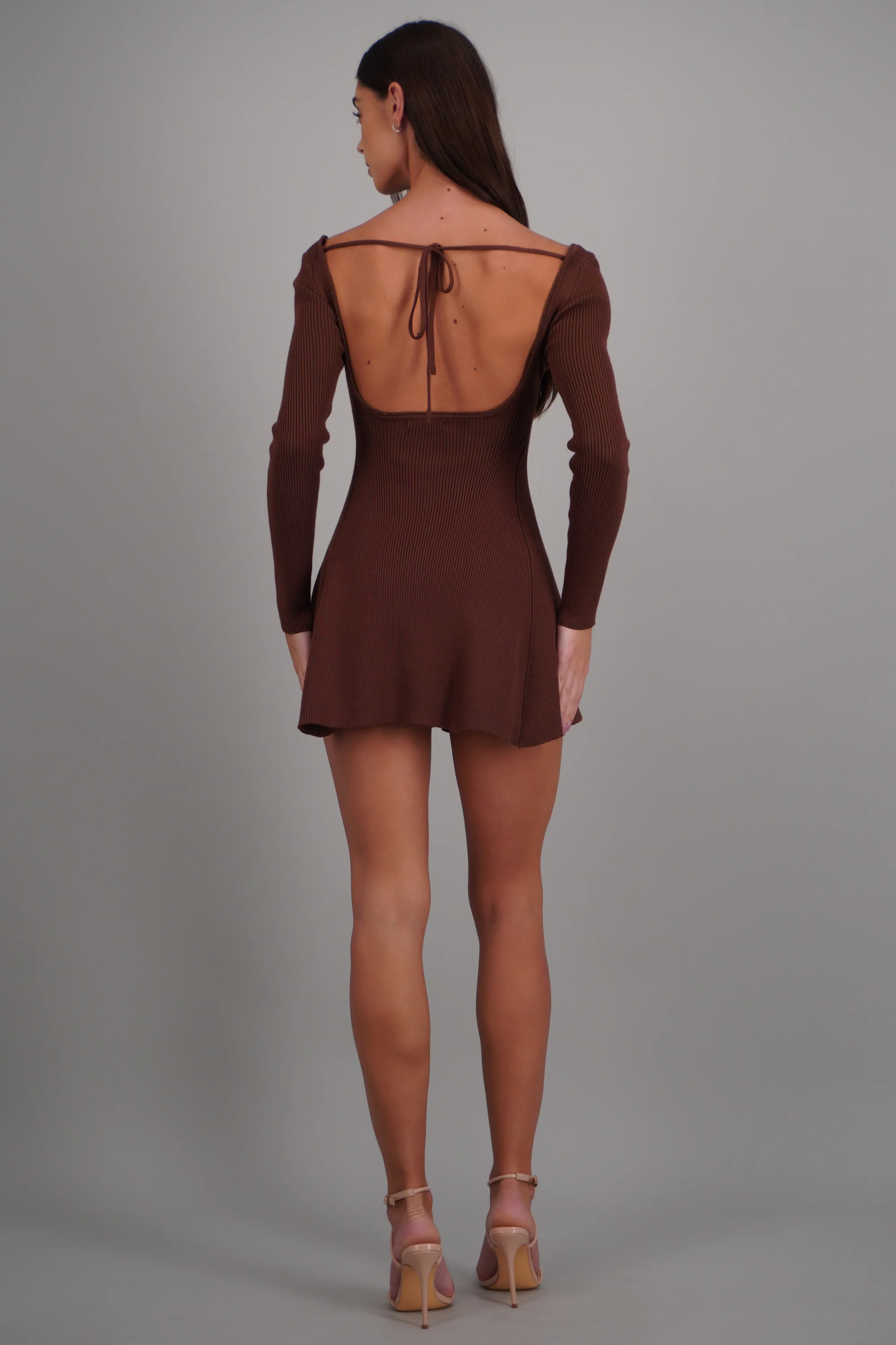 Vestido mini manga larga tejido rib - Image 4