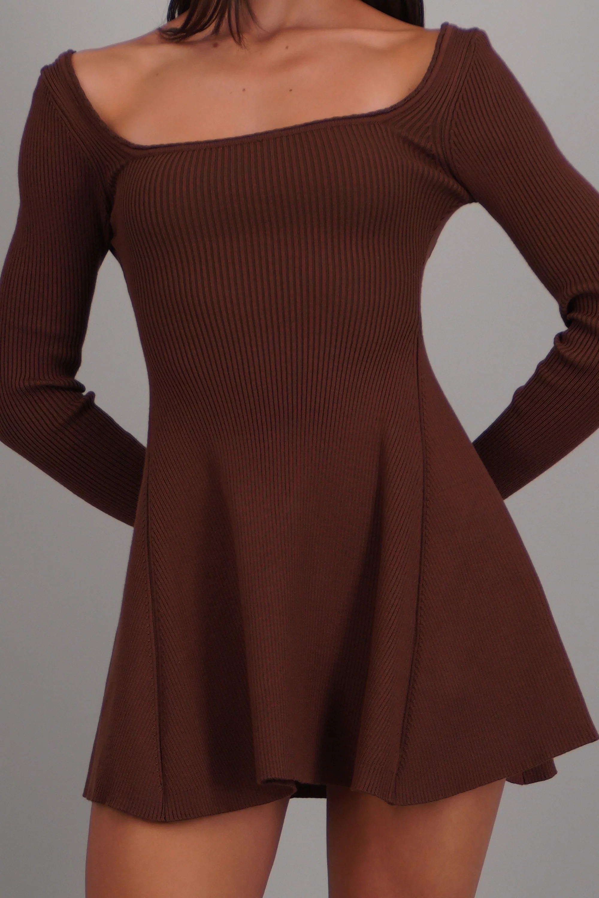 Vestido mini manga larga tejido rib - Image 5