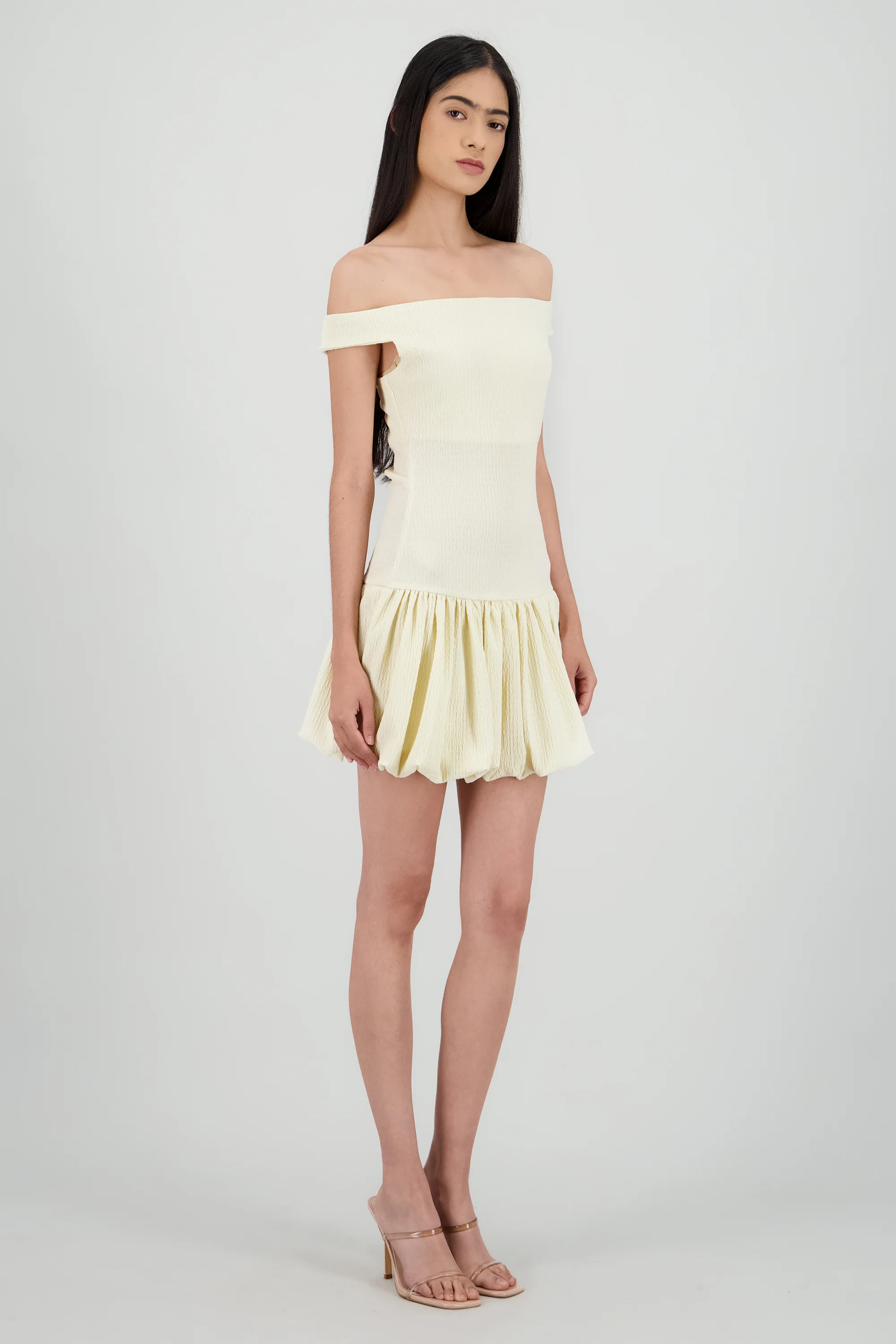 Vestido mini off shoulder con textura - Image 3