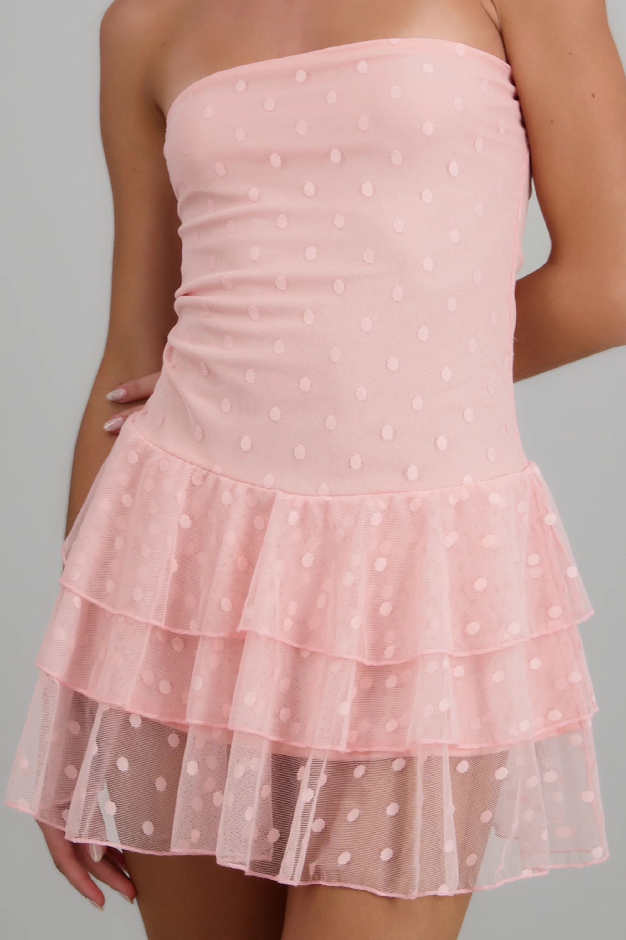 Vestido mini strapples encaje polka - Image 5