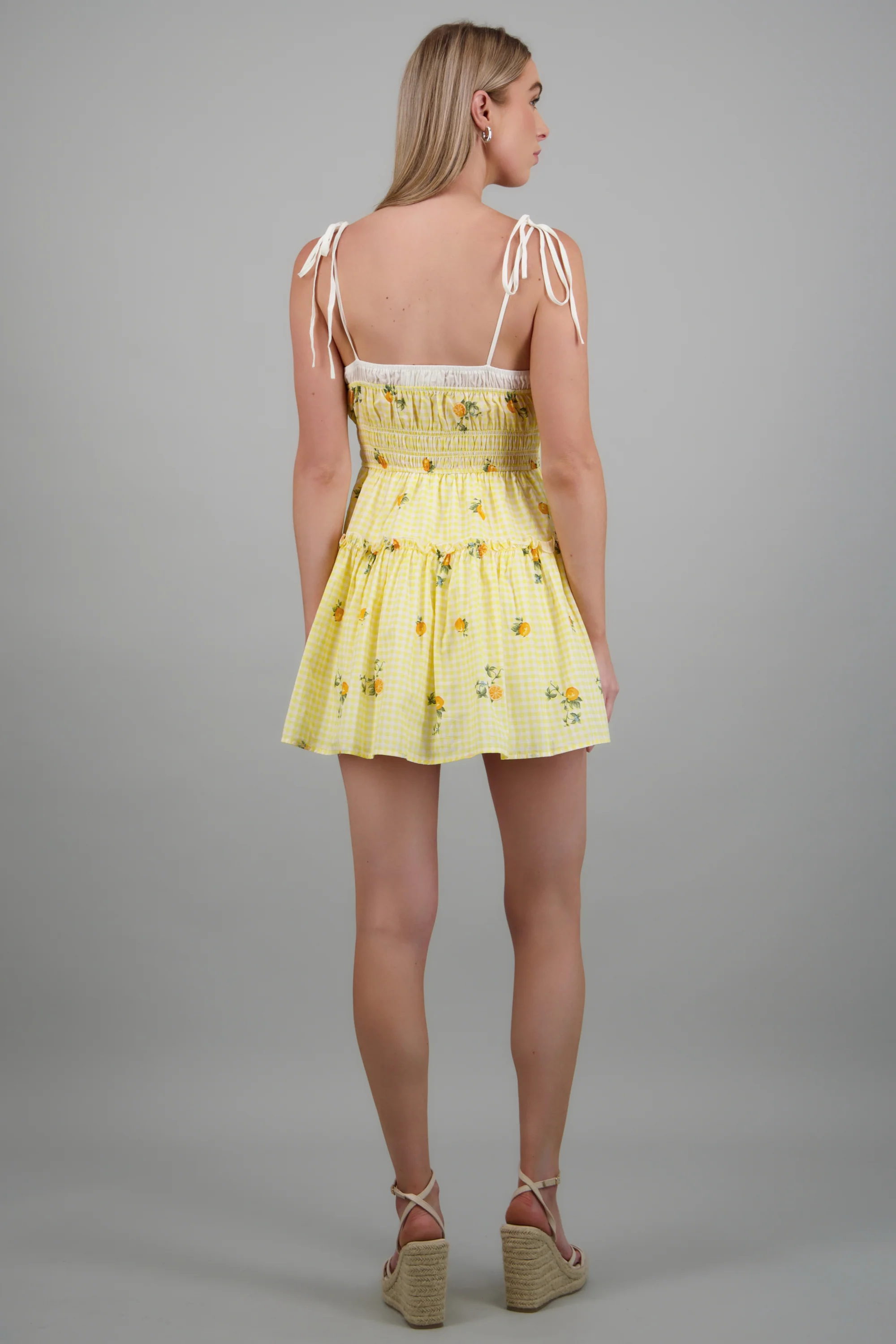 Vestido mini tirantes estampado gingham flores - Image 4