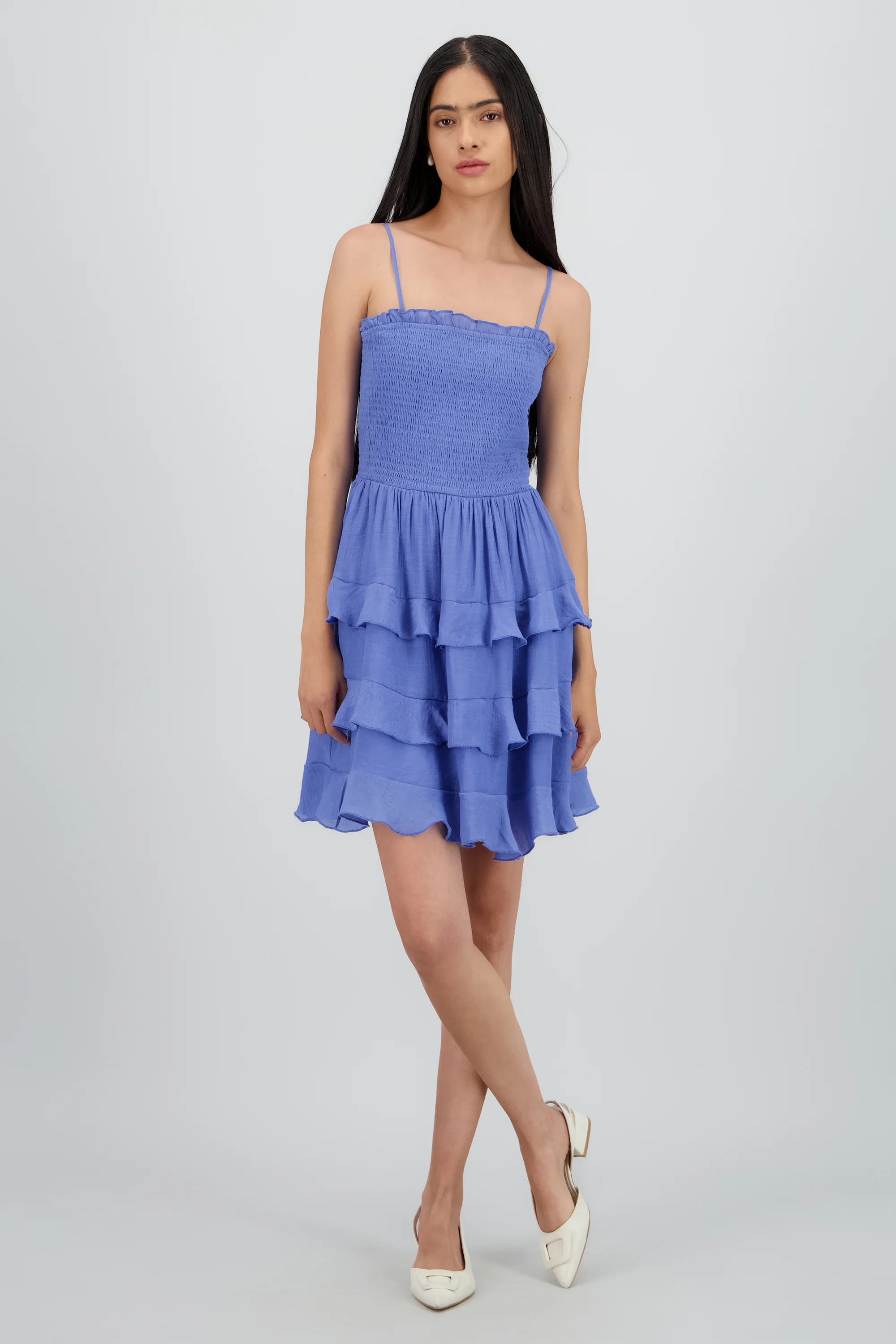 Vestido mini tirantes y olanes