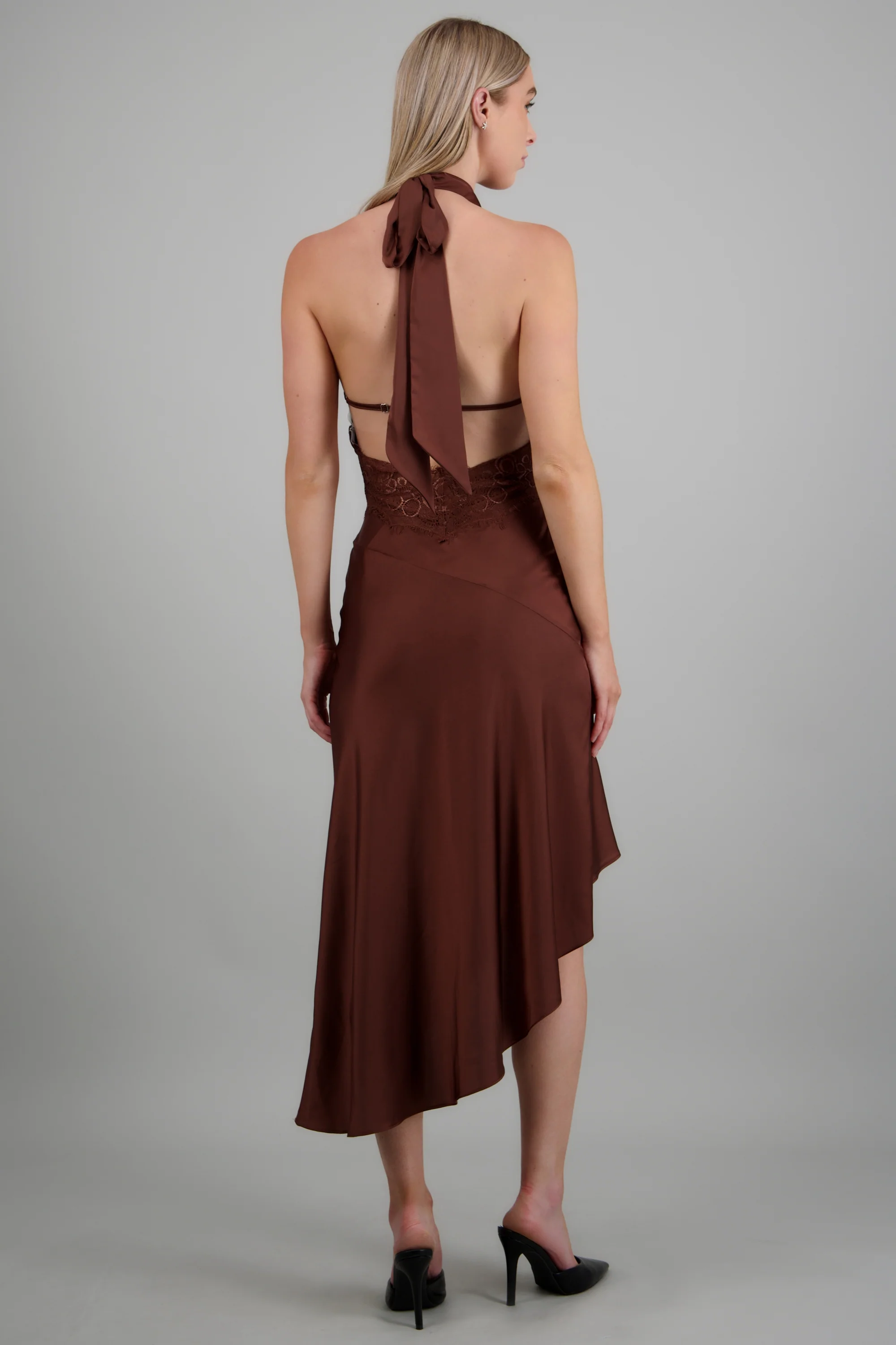 Vestido satín asimétrico espalda encaje - Image 4