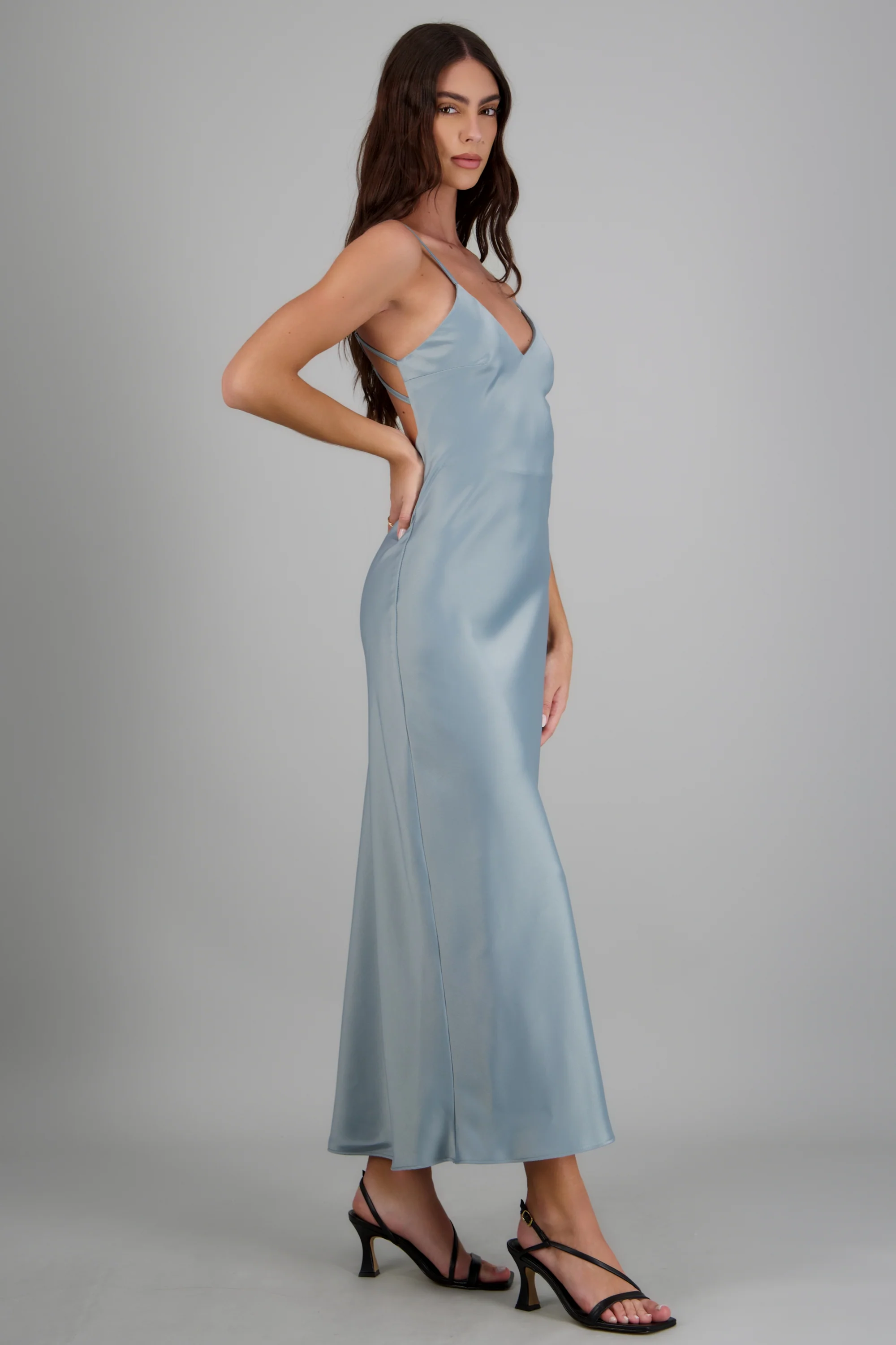 Vestido satinado detalle espalda descubierta - Image 2