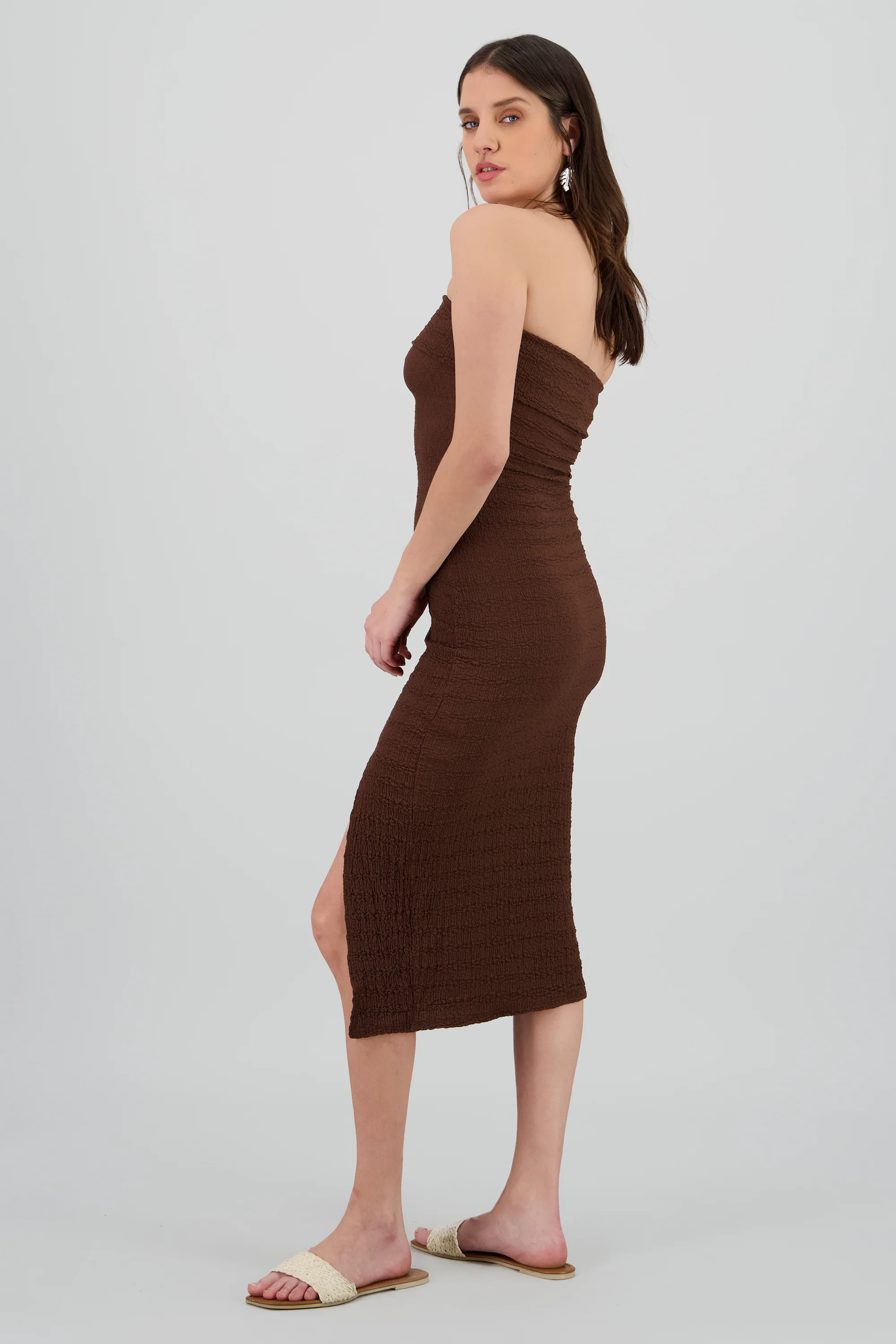 Vestido strapless doble de textura - Image 3