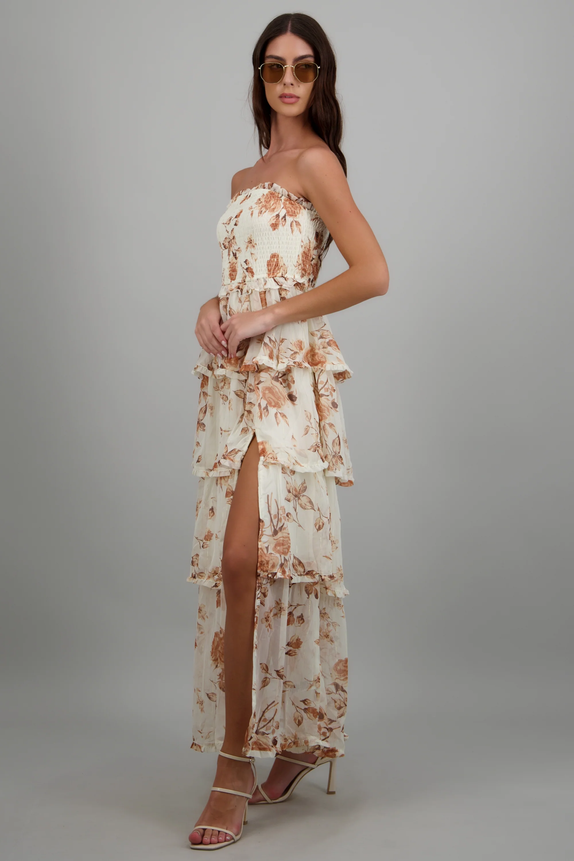 Vestido strapless estampado flores lurex - Image 2