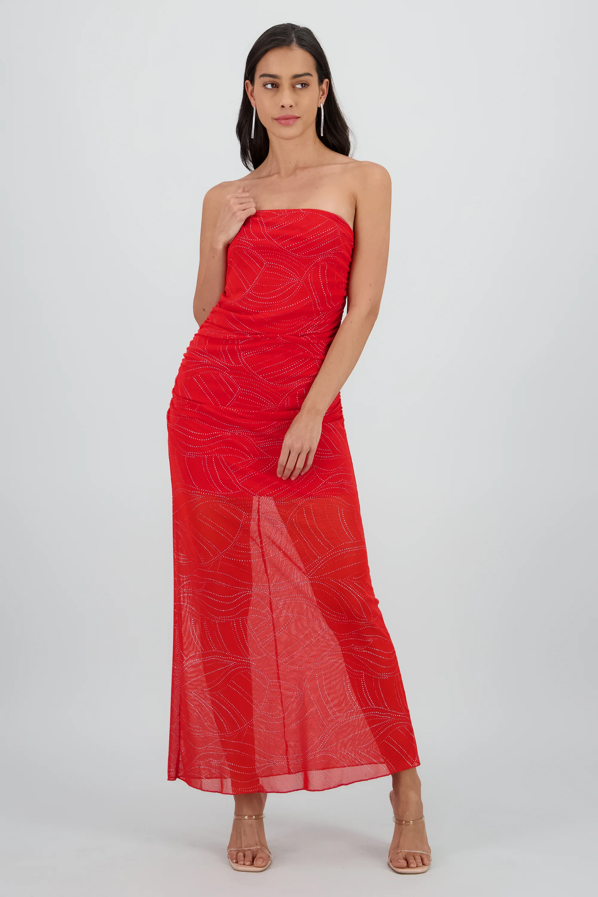 Vestido strapless midi drapeado detalle brillos - Image 2